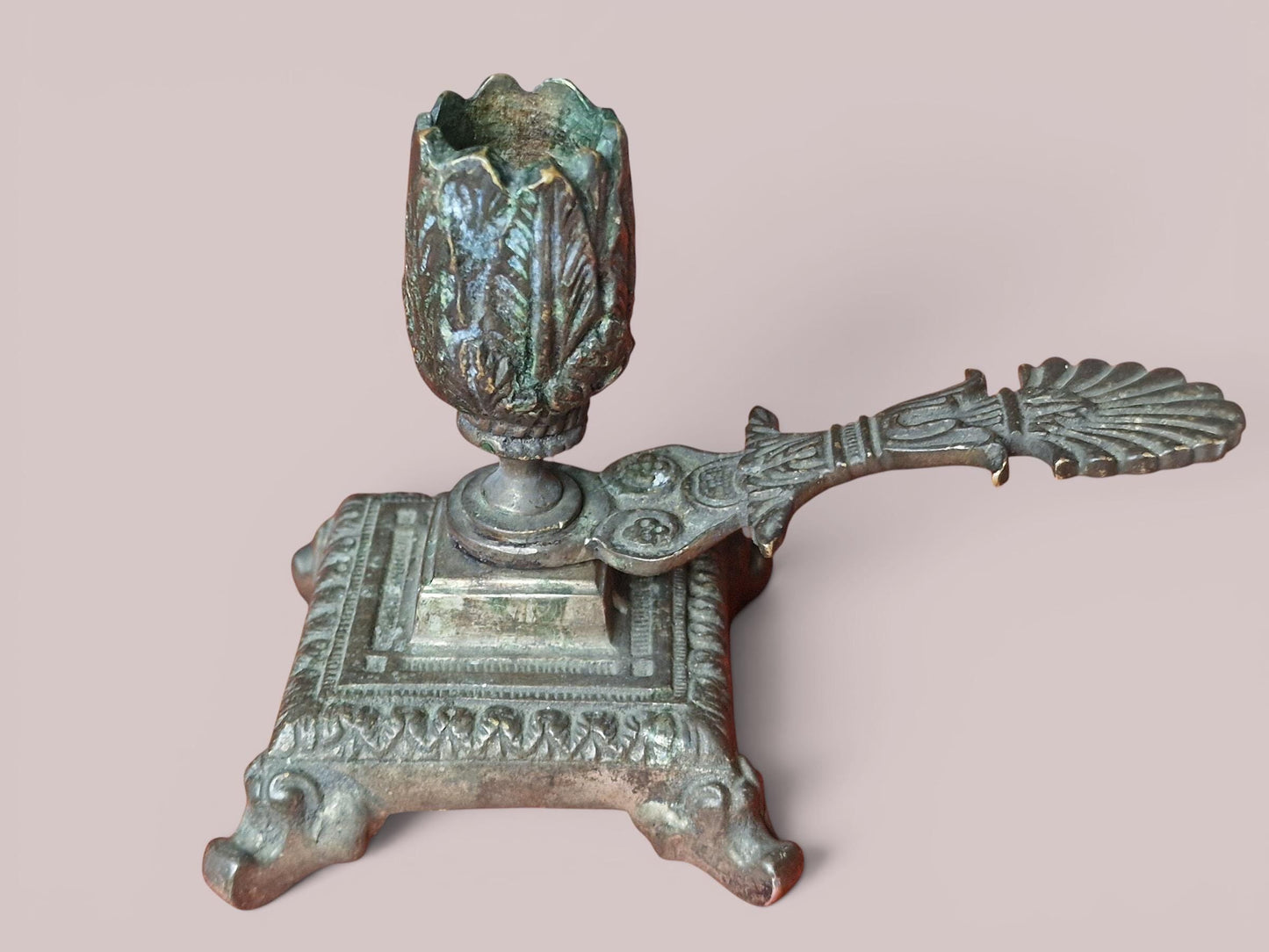 Antique Candlestick Blaker, scrooge candleholder hand candle vintage brocante