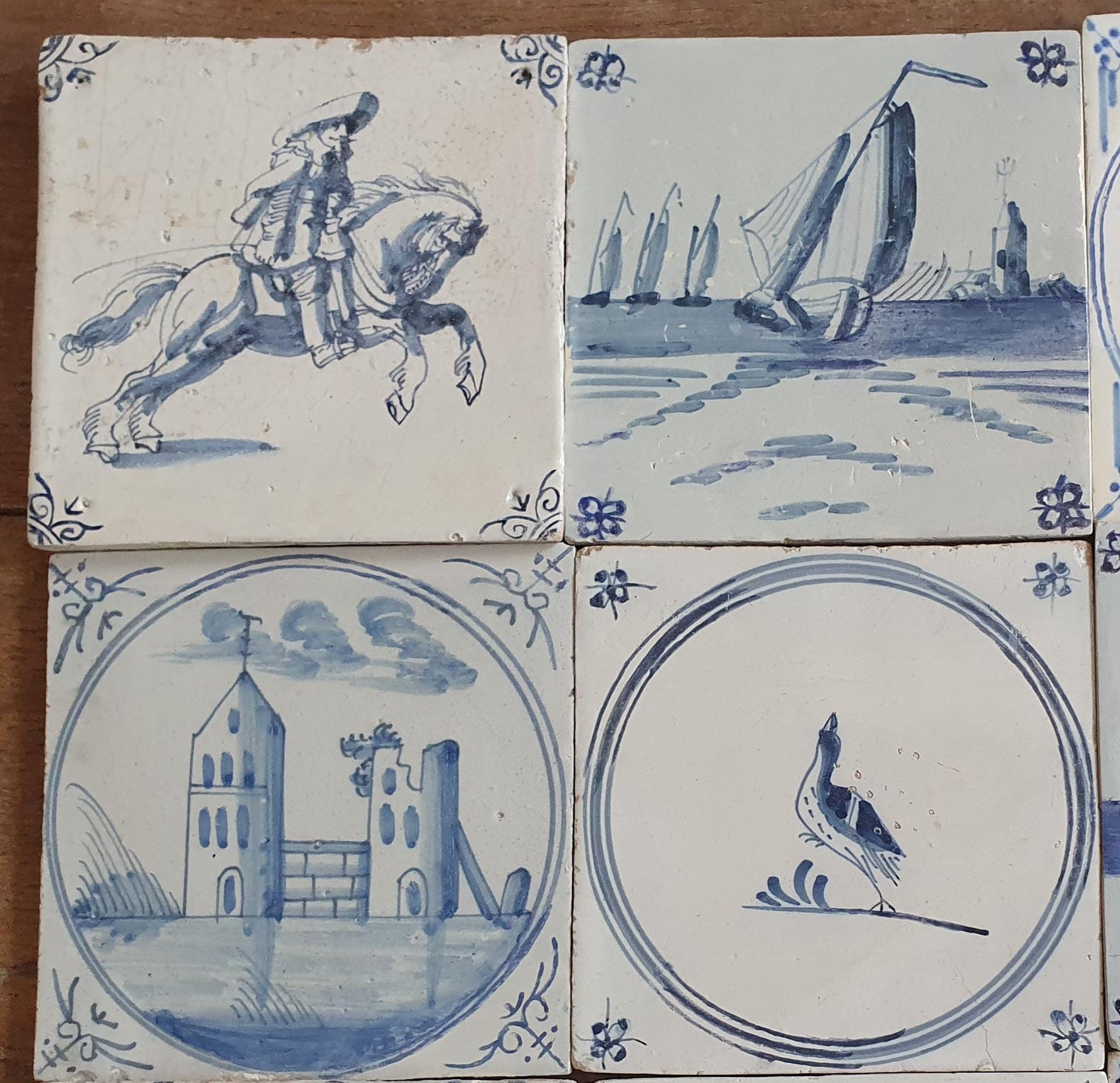 16 x Antique Delft Mix Tiles, 17th-18th and 19th Century Dutch Wall Decor.