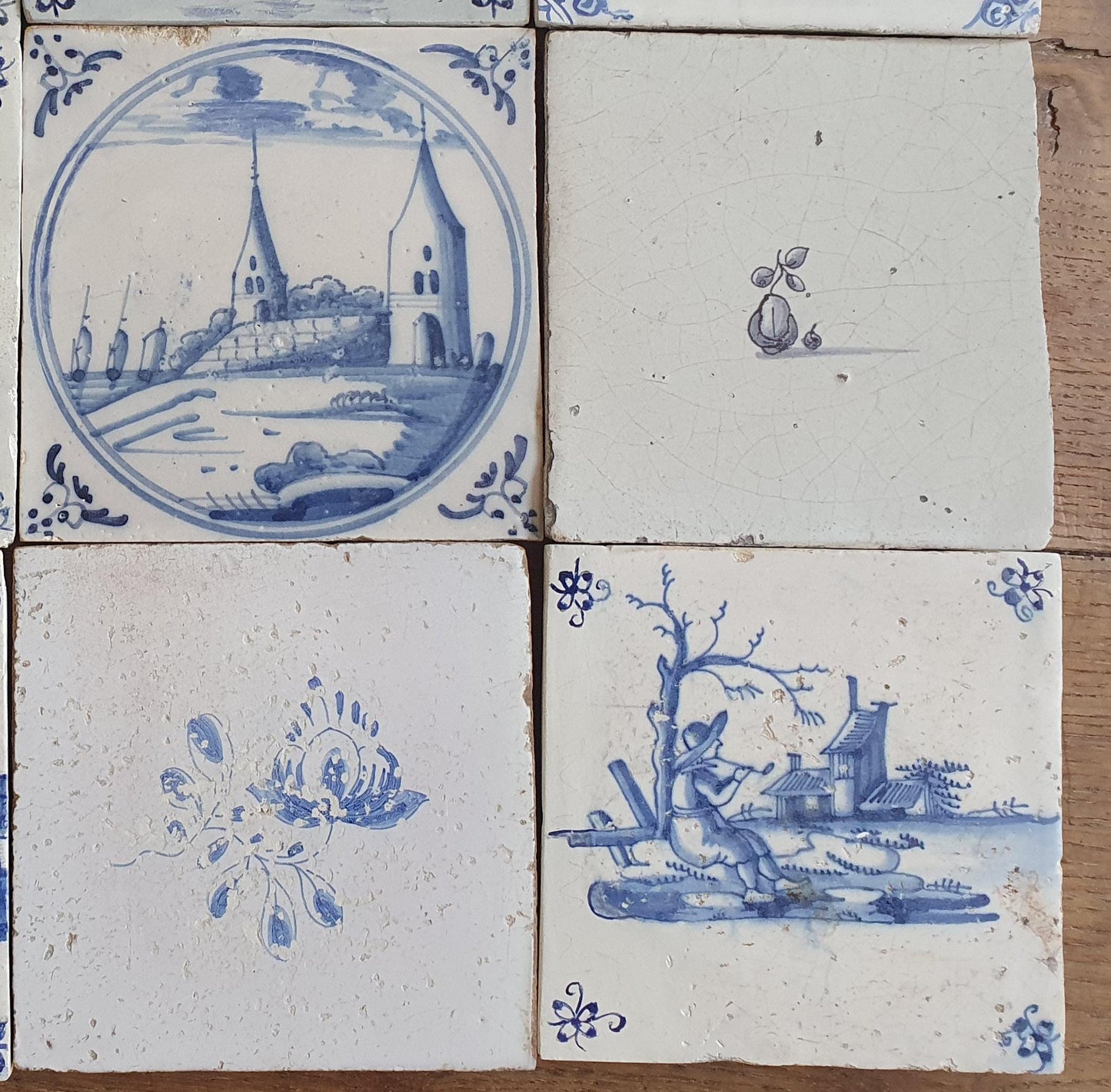 16 x Antique Delft Mix Tiles, 17th-18th and 19th Century Dutch Wall Decor.