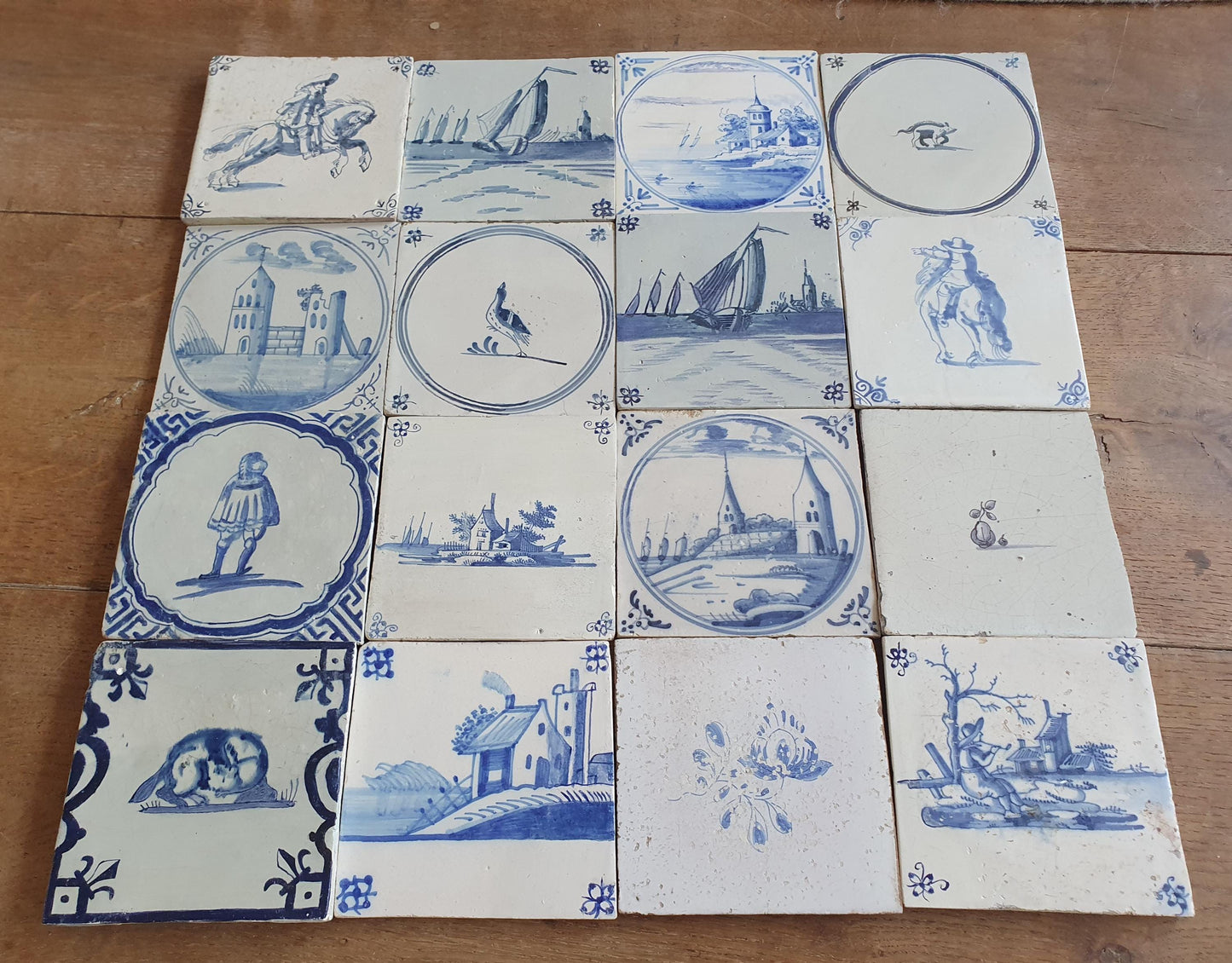 16 x Antique Delft Mix Tiles, 17th-18th and 19th Century Dutch Wall Decor.