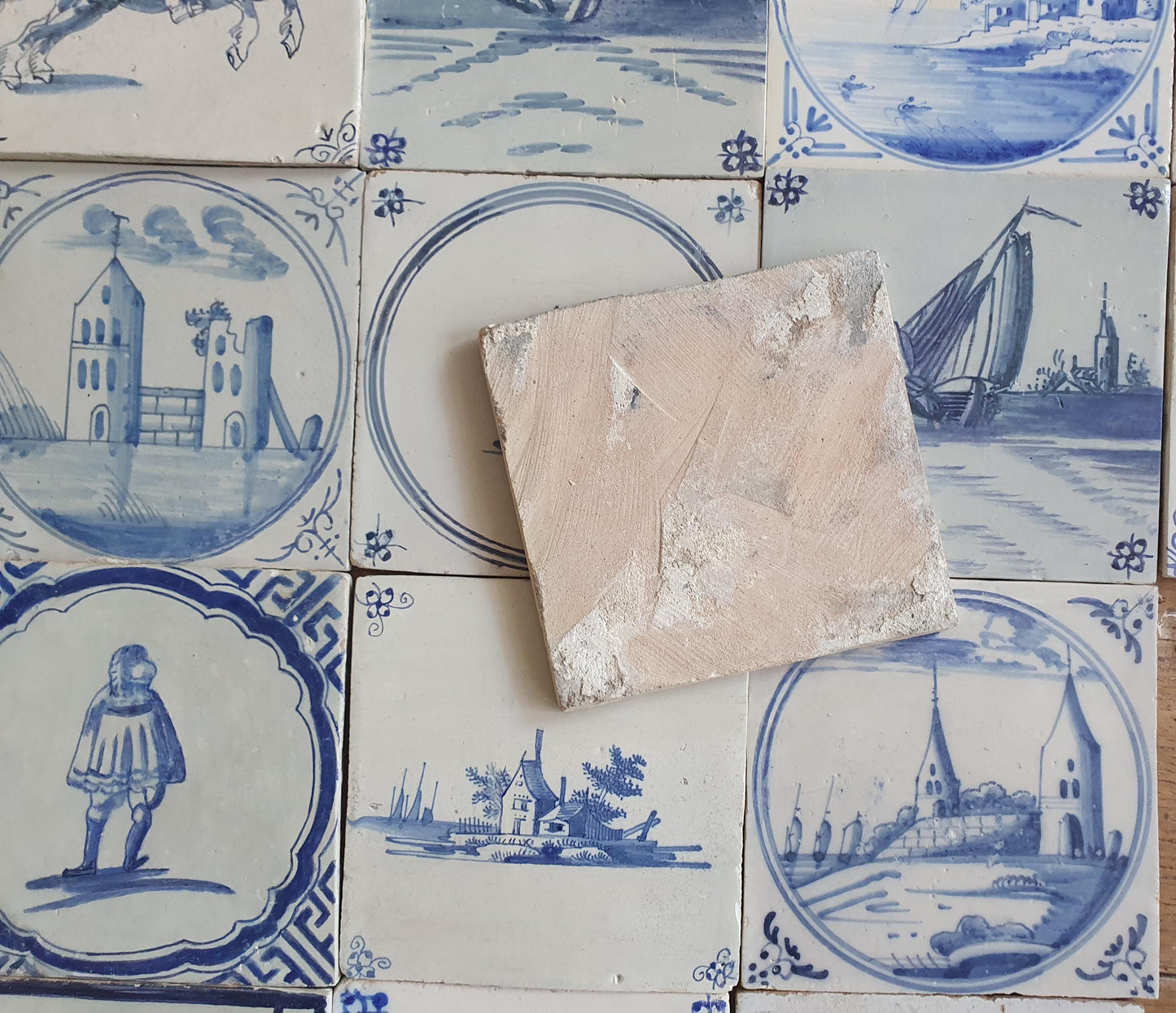 16 x Antique Delft Mix Tiles, 17th-18th and 19th Century Dutch Wall Decor.