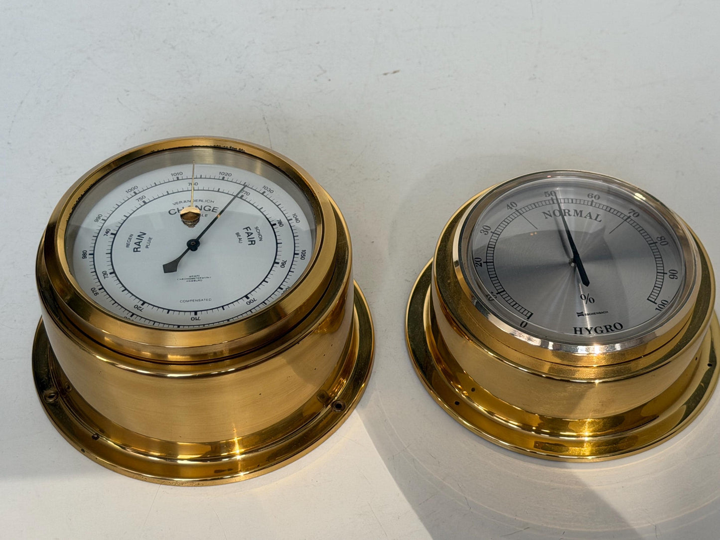 Weather station Wempe Hamburg brass Mid Century German modernism 1950s design Barometer Thermometer Hygrometer design weatherstation, rare