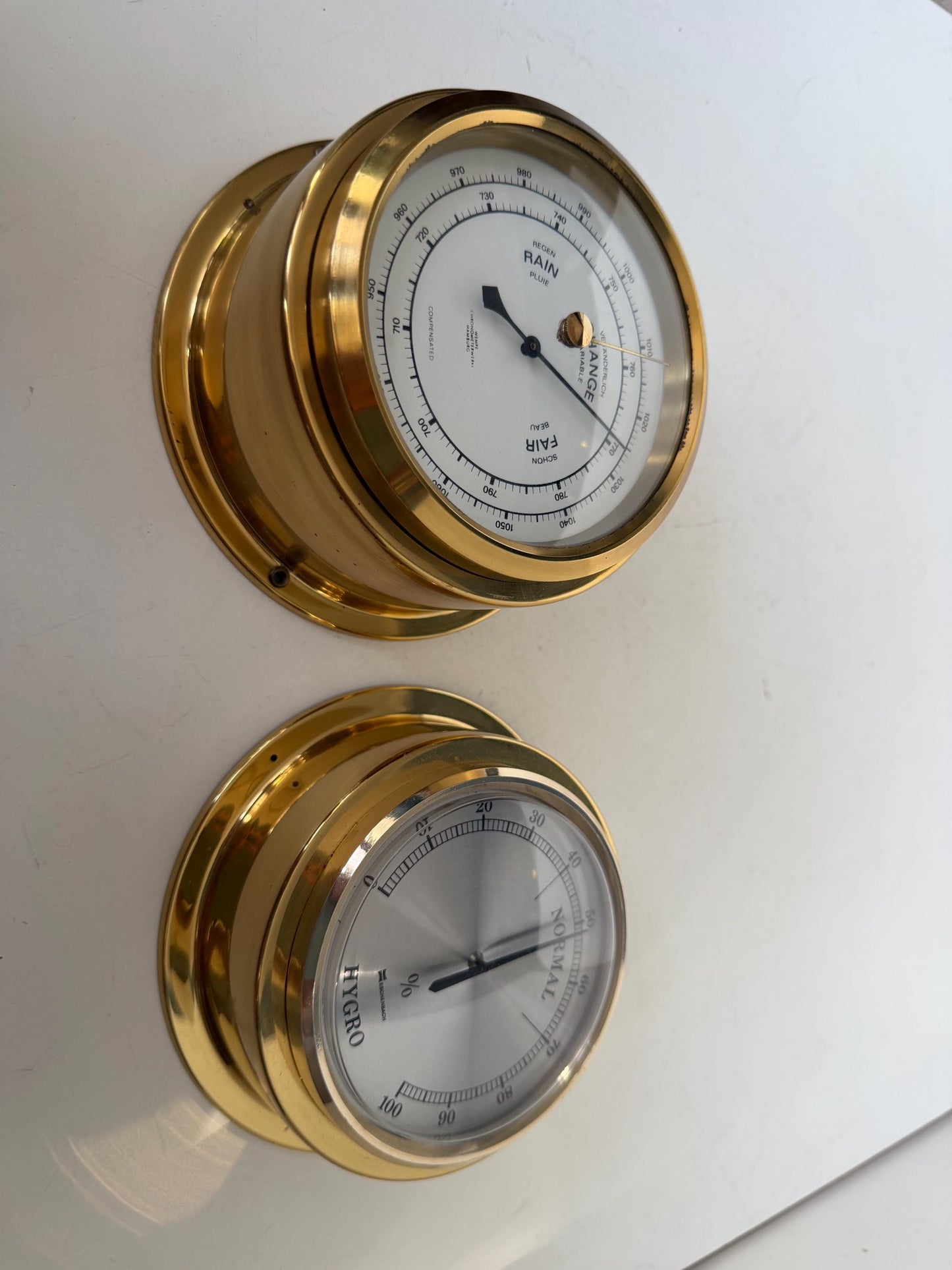 Weather station Wempe Hamburg brass Mid Century German modernism 1950s design Barometer Thermometer Hygrometer design weatherstation, rare