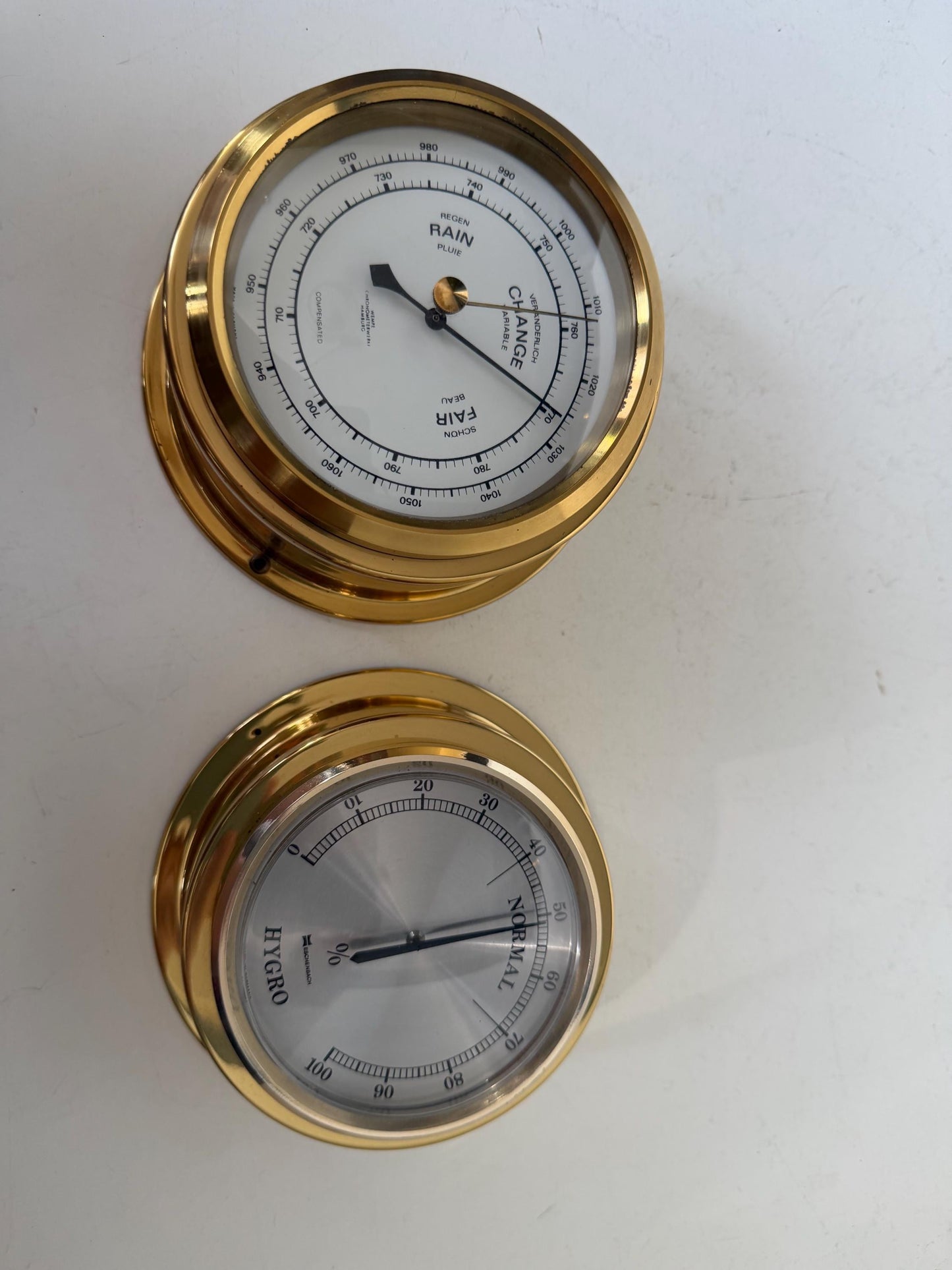 Weather station Wempe Hamburg brass Mid Century German modernism 1950s design Barometer Thermometer Hygrometer design weatherstation, rare