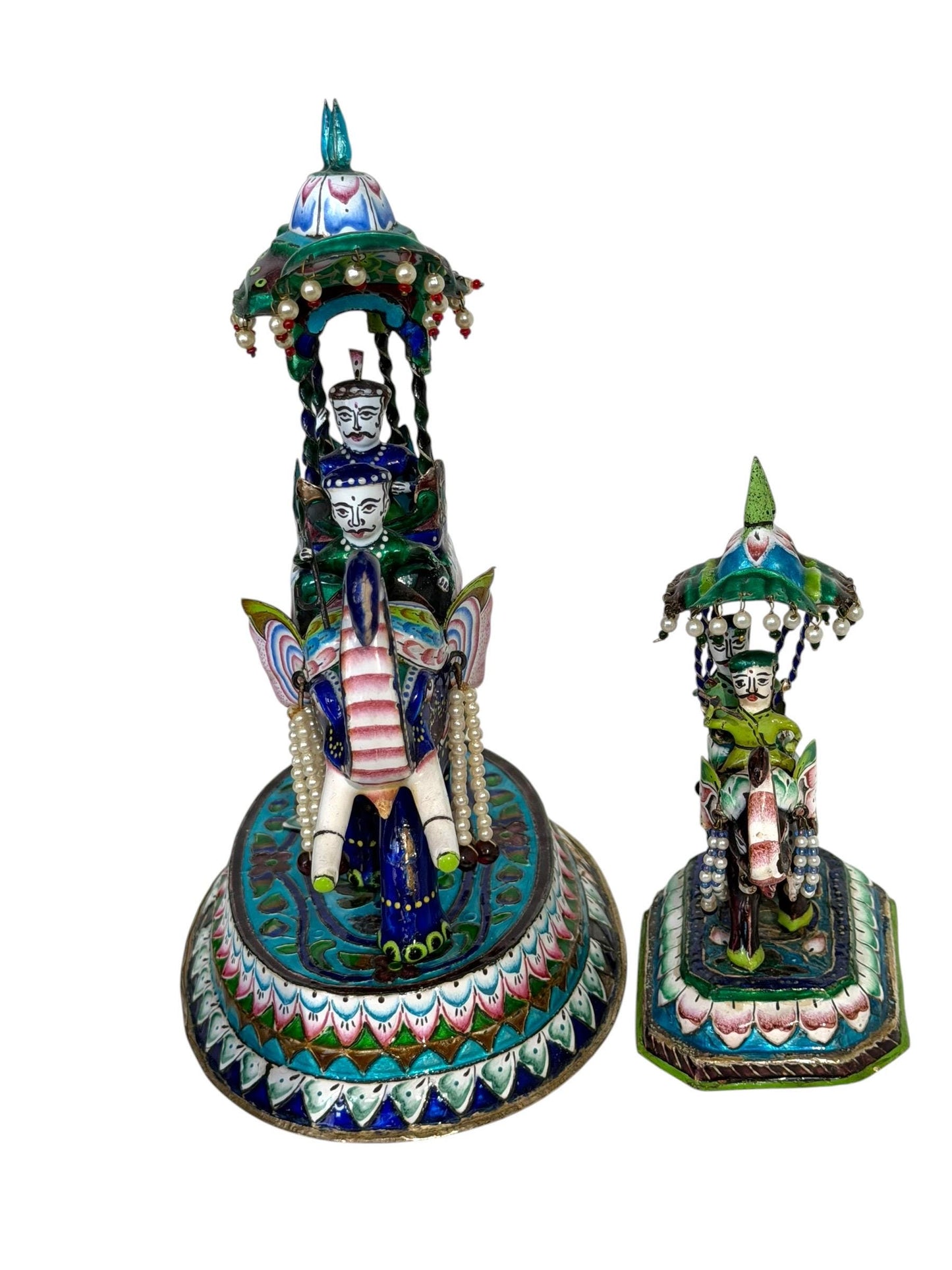 jaipur silver and enamel antique elephants, 1st half 20th meenakari india period antique vintage