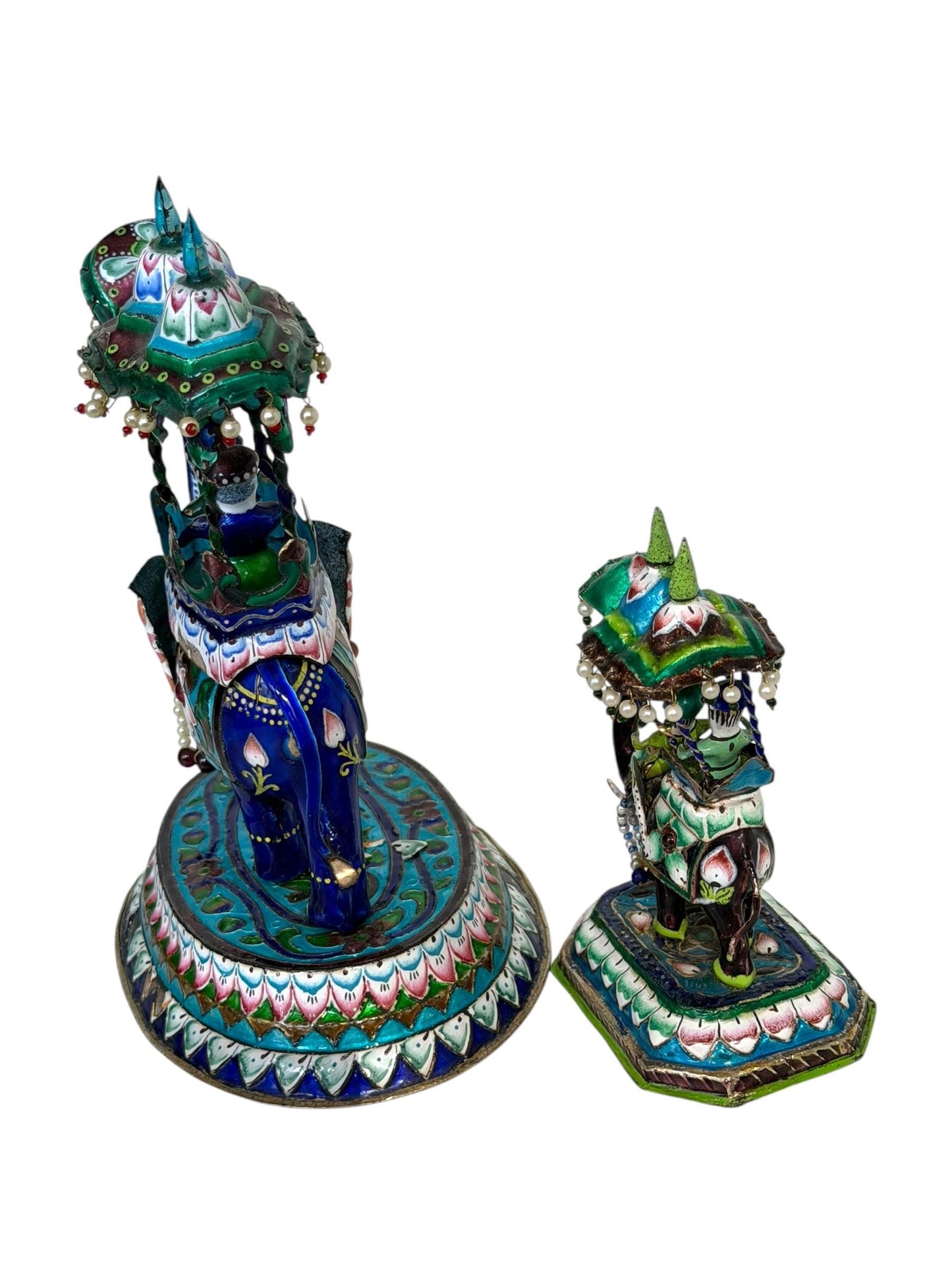 jaipur silver and enamel antique elephants, 1st half 20th meenakari india period antique vintage