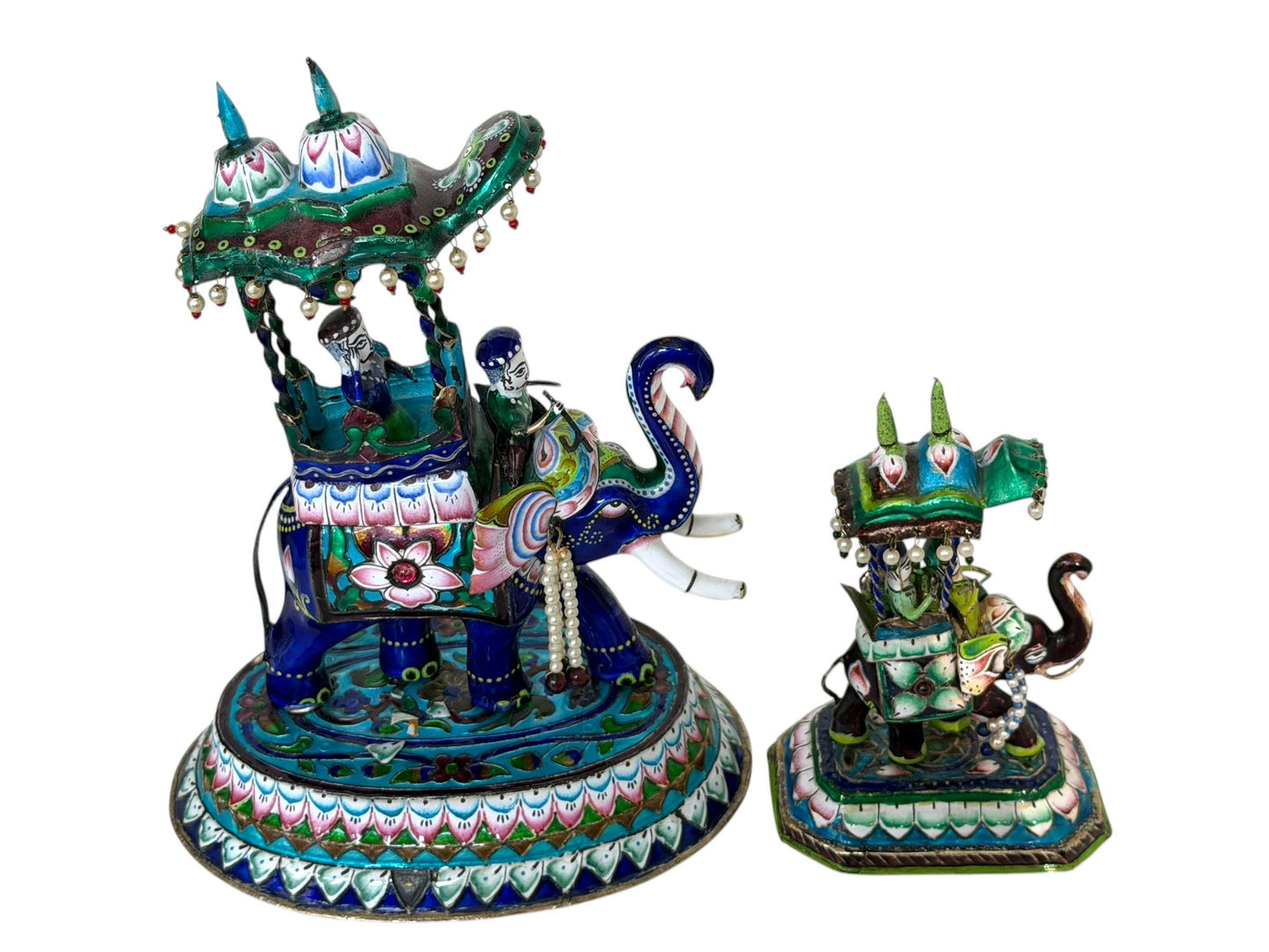 jaipur silver and enamel antique elephants, 1st half 20th meenakari india period antique vintage