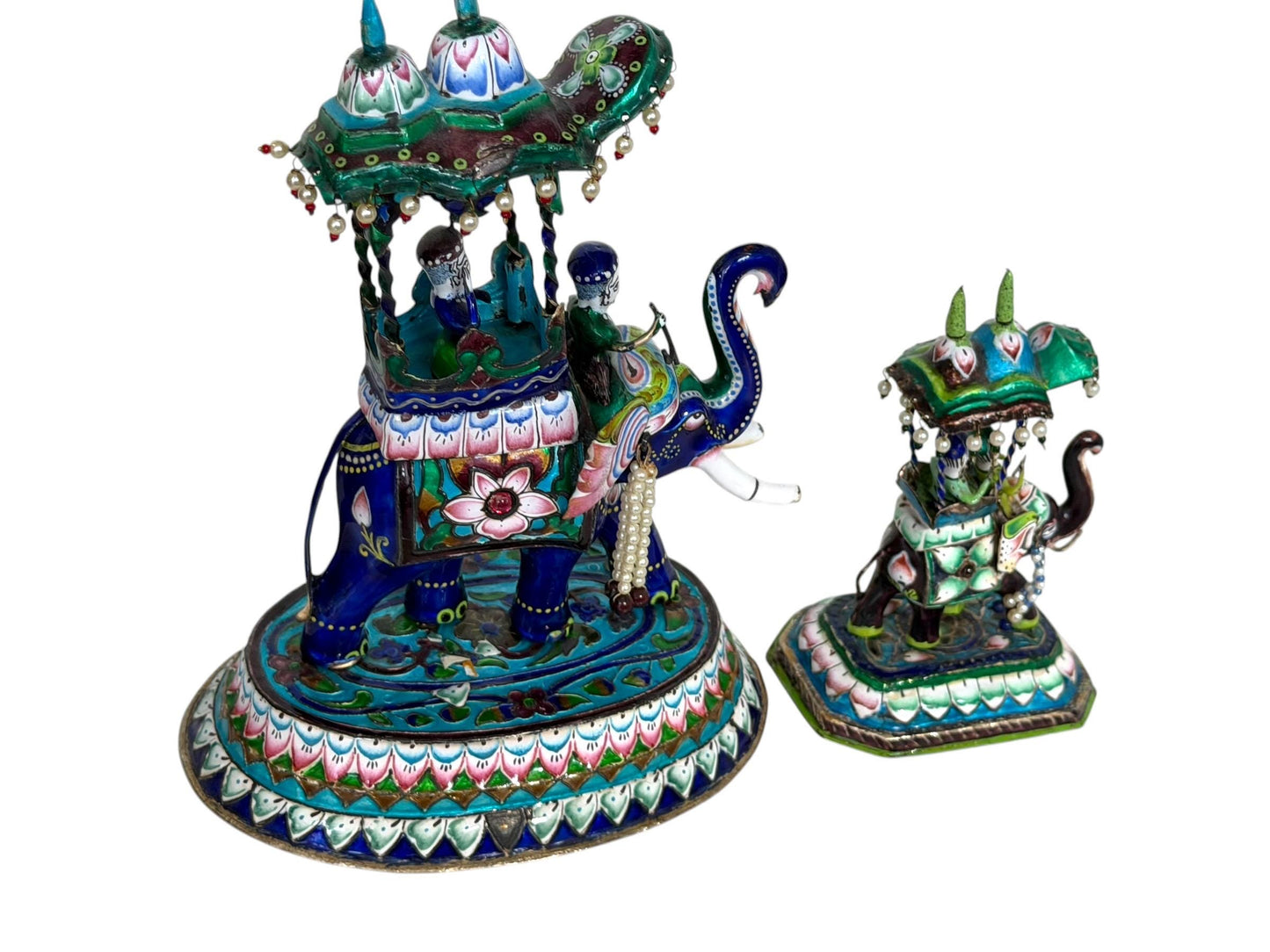 jaipur silver and enamel antique elephants, 1st half 20th meenakari india period antique vintage