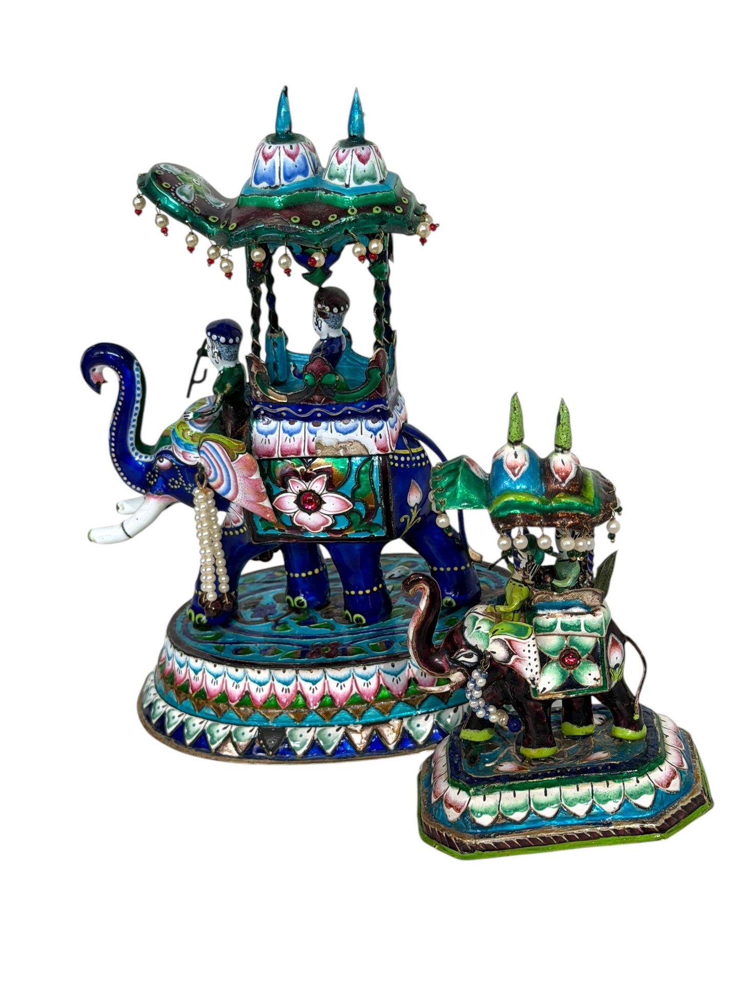jaipur silver and enamel antique elephants, 1st half 20th meenakari india period antique vintage