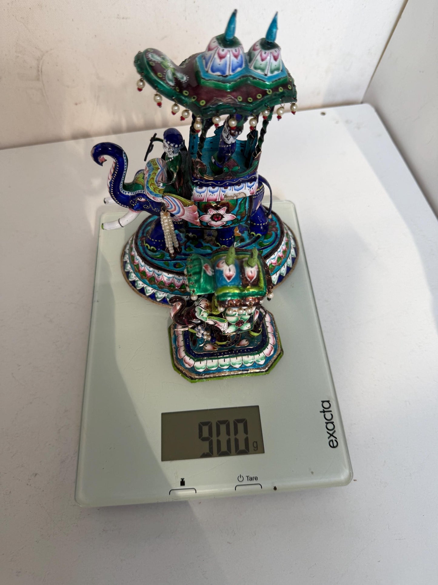 jaipur silver and enamel antique elephants, 1st half 20th meenakari india period antique vintage