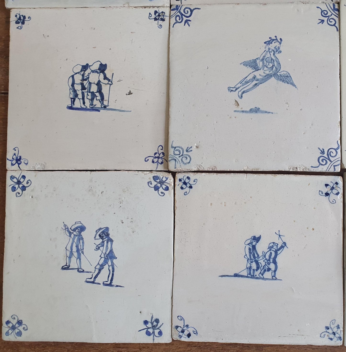 9 x Antique Delft Tiles - 1660-1660 People and Riders Design, Holland.