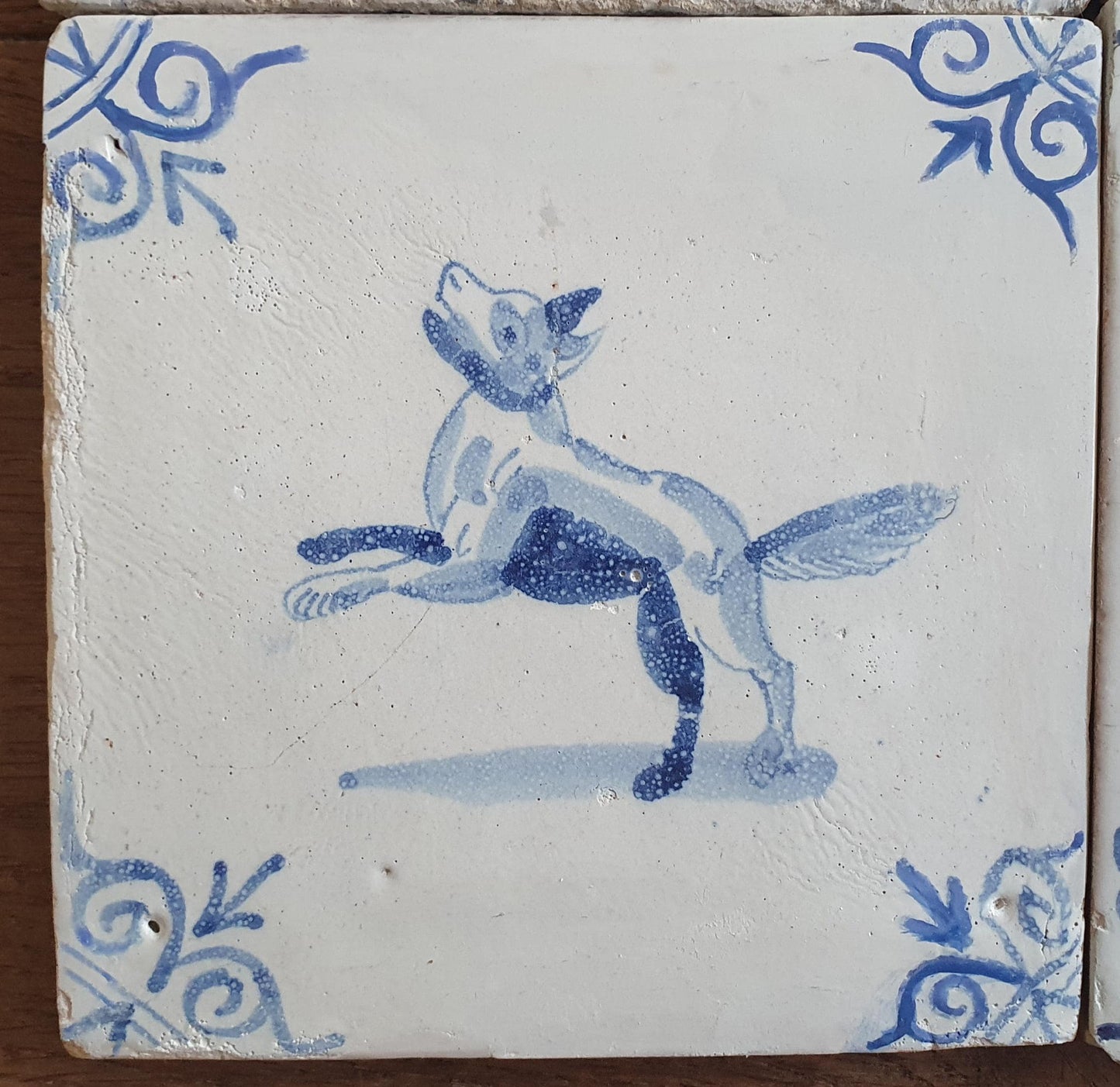 4 x Antique Delft Animal Tiles, 17th Century Dutch Wall Decor.