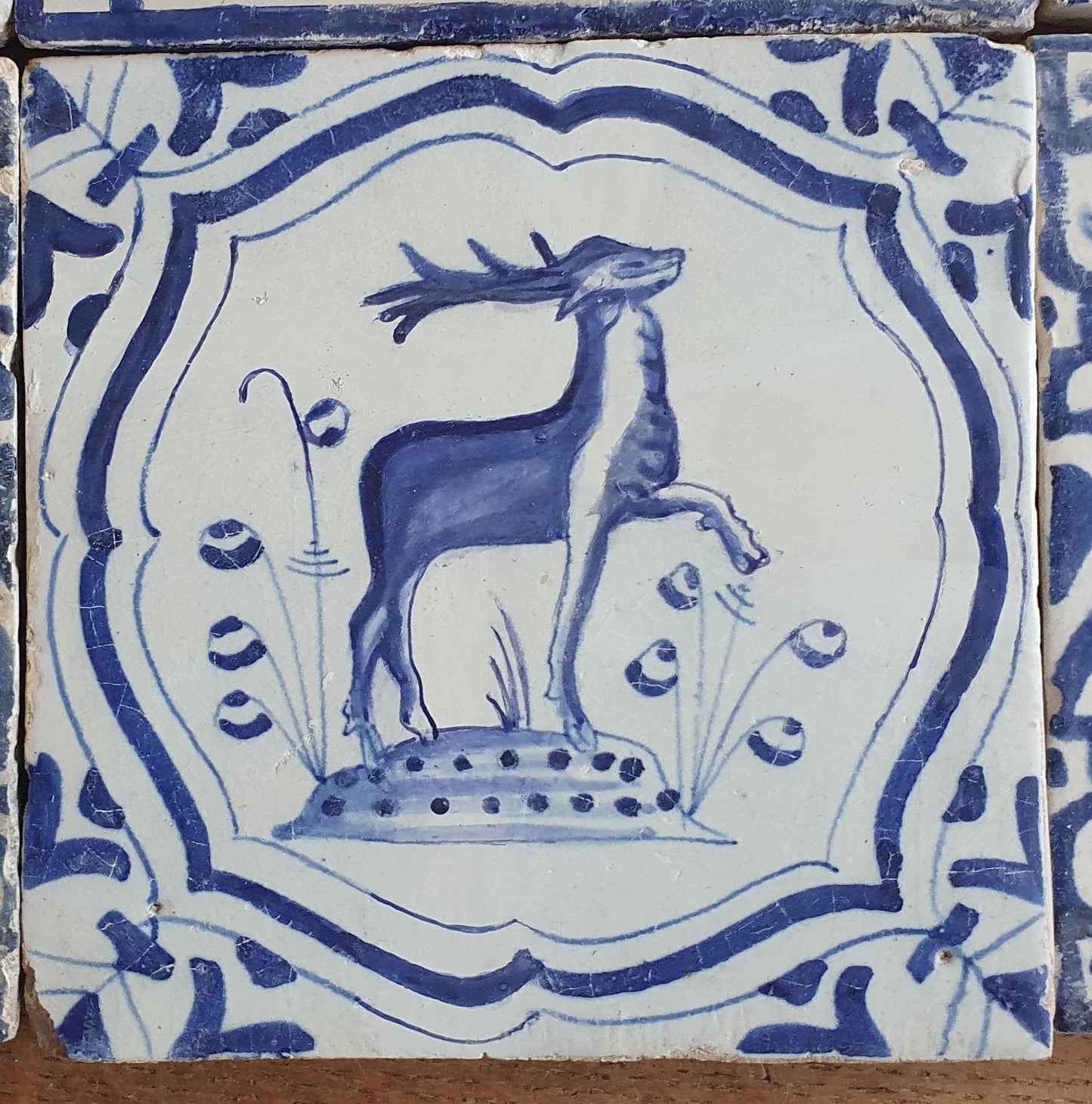 6 x Antique Delft Animal Tiles, 17th Century Dutch Wall Decor.