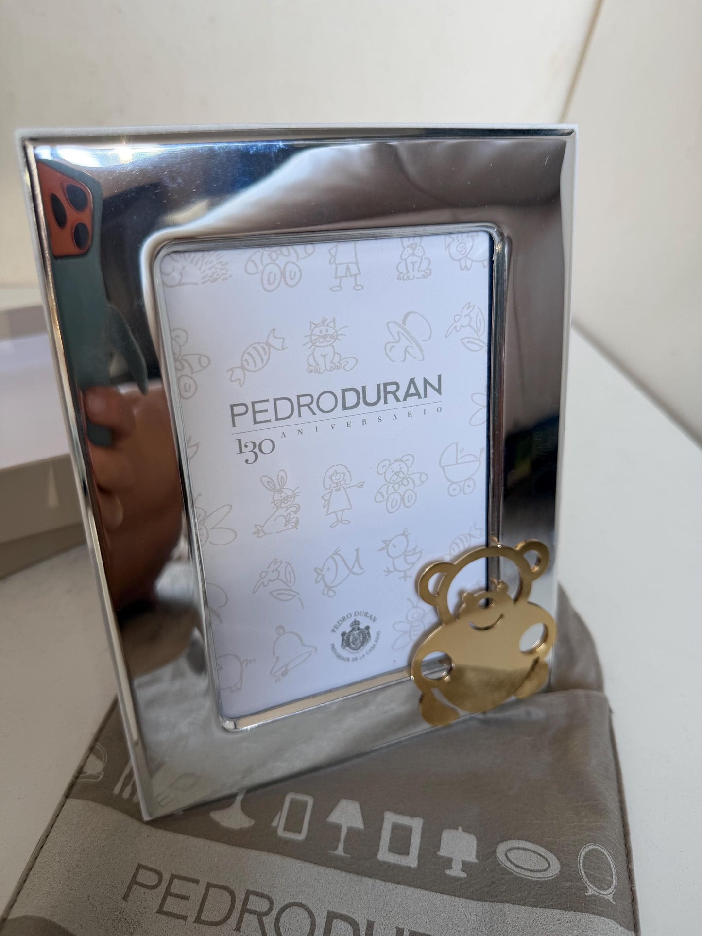 Pedro Duran silver and gold vintage spanish baby photoframe, boxed newborn shower christening gift luxury exlusives. Bear