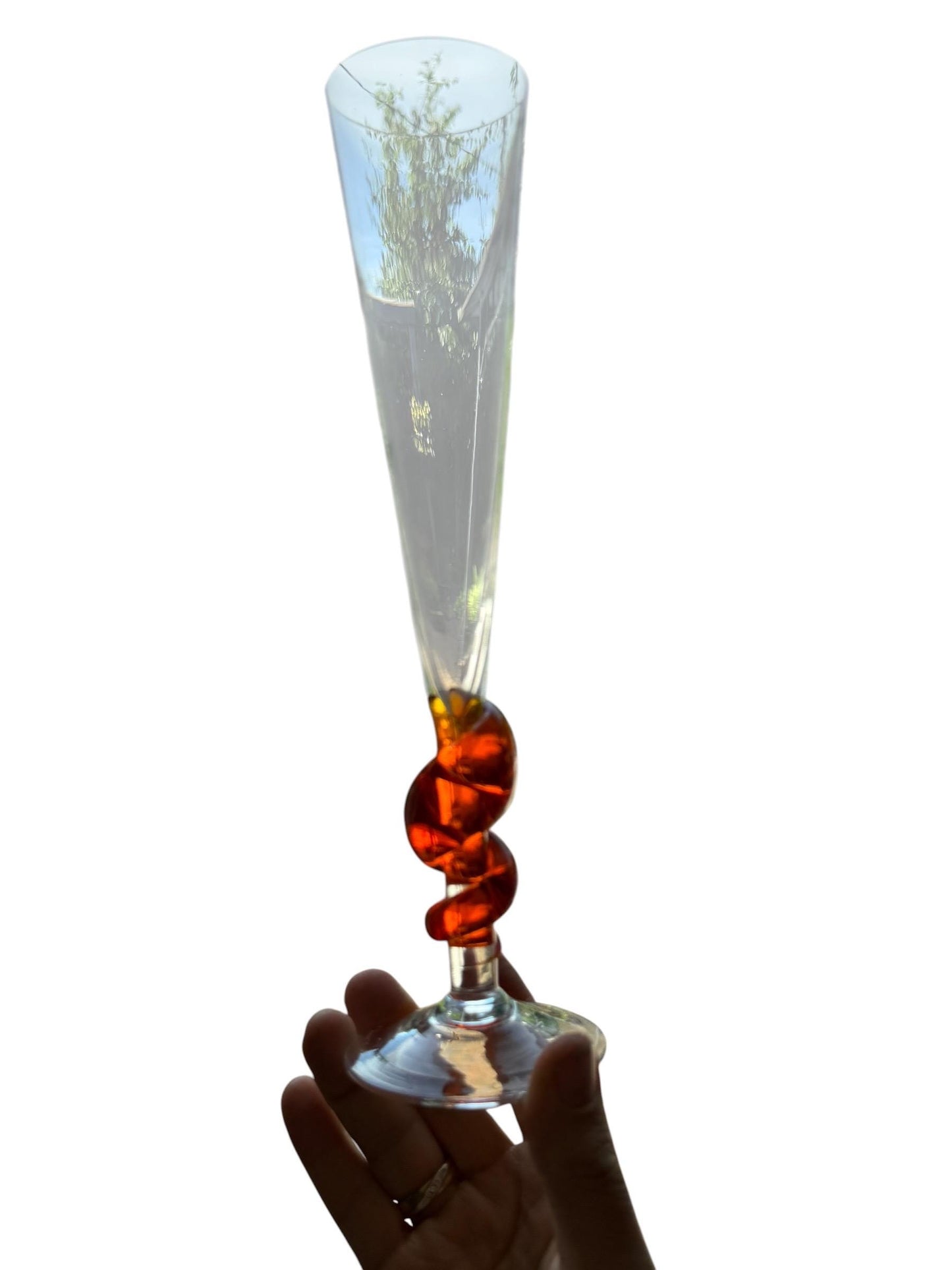 Carlo Moretti Murano Glass Champagne Flute, Hand Engraved, Rare, red