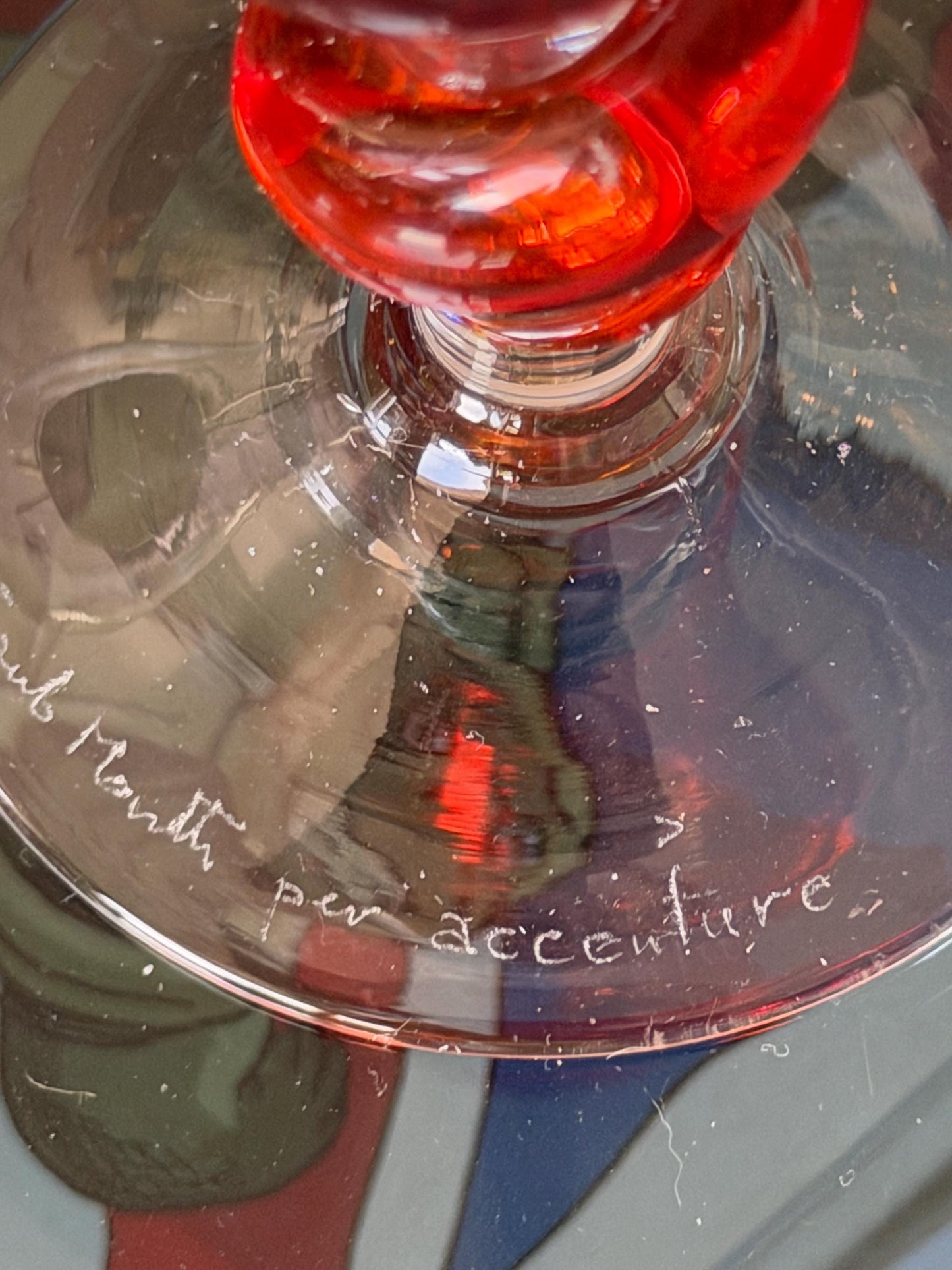 Carlo Moretti Murano Glass Champagne Flute, Hand Engraved, Rare, red
