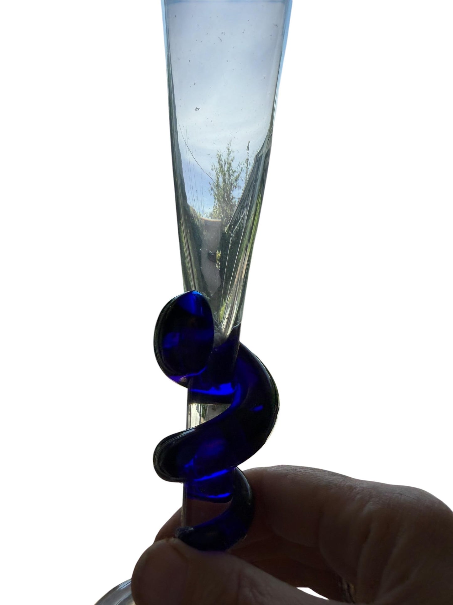 Carlo Moretti Murano Glass Champagne Flute, Hand Engraved, Rare, blue