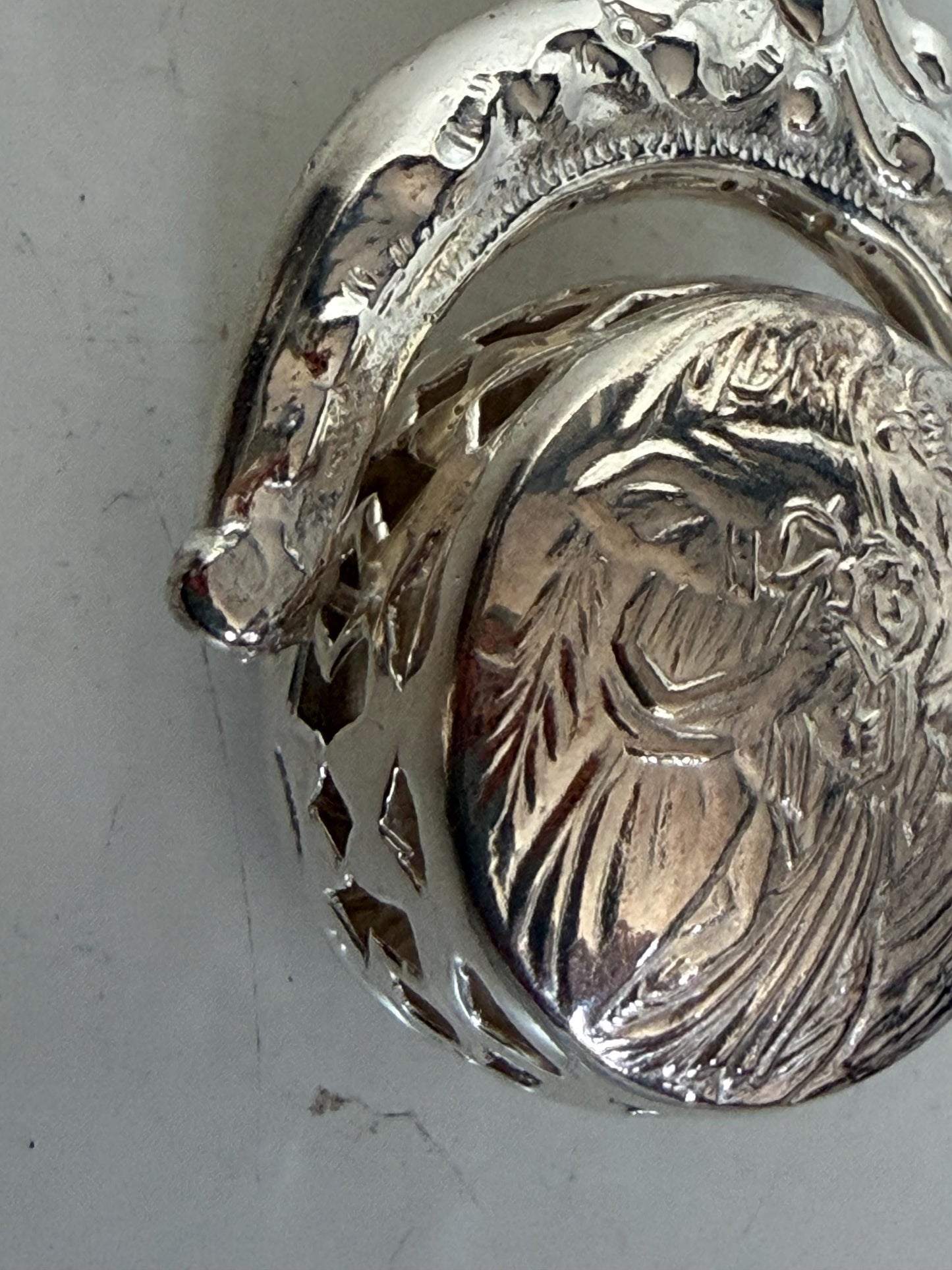 925/1000 sterling silver vintage spanish baby rattle newborn shower christening gift luxury exlusives, christian child is born