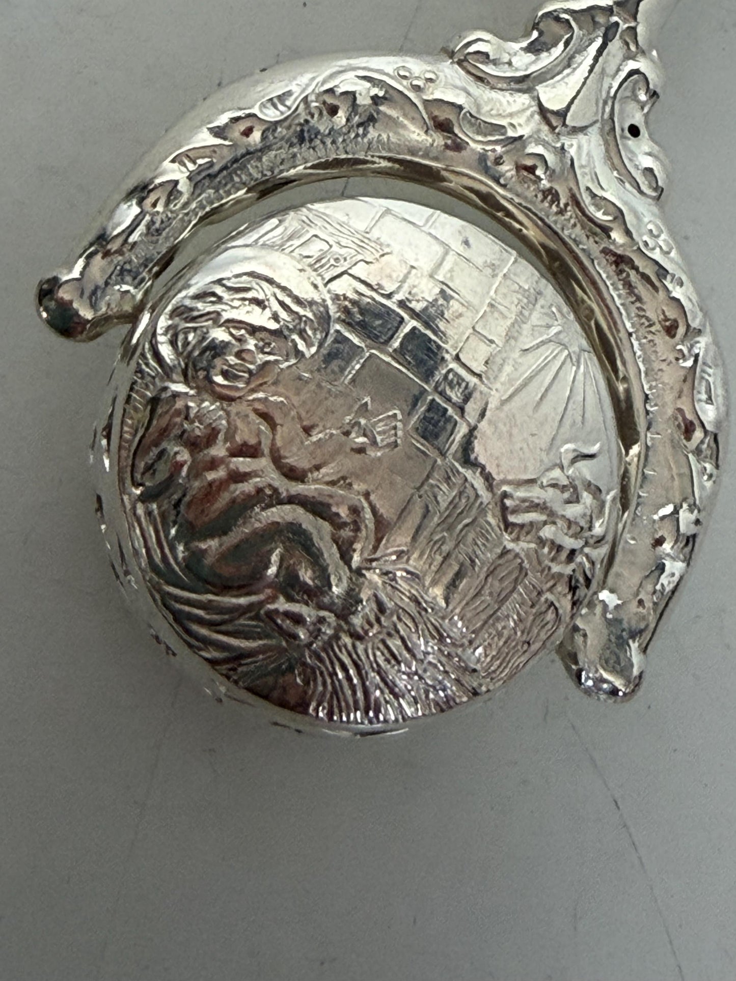 925/1000 sterling silver vintage spanish baby rattle newborn shower christening gift luxury exlusives, christian child is born