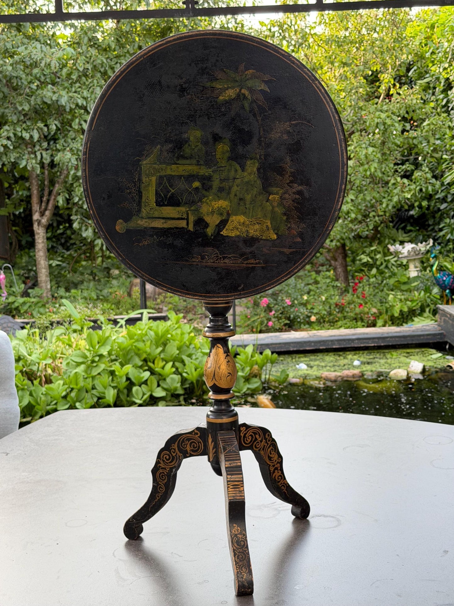 napoleon III tilt top chinoiserie table, 1850-1870, France. French antique sidetable, a beauty