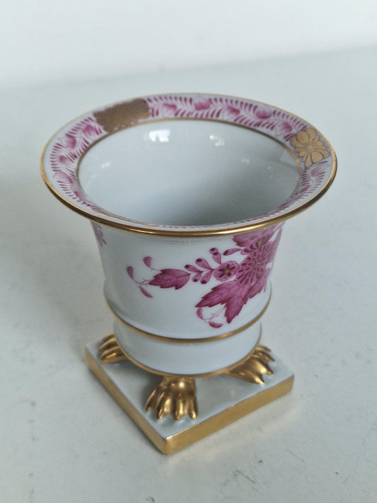 Vintage Herend Apponyi red lion footed Porcelain Vase, Hand-Painted Floral Decor, gold feet