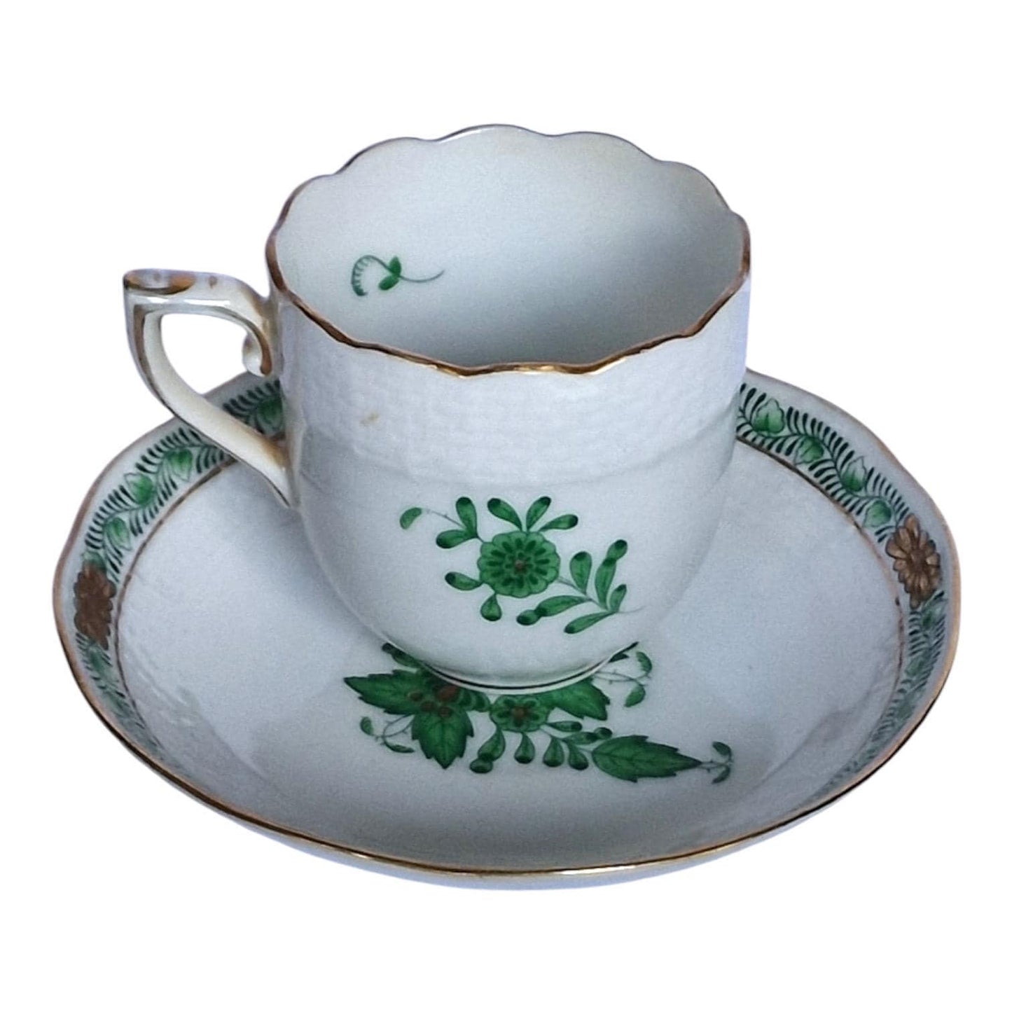Herend Hungary chocolat presentation dessert coffee dish plus cup saucer Apponyi green Floral Design