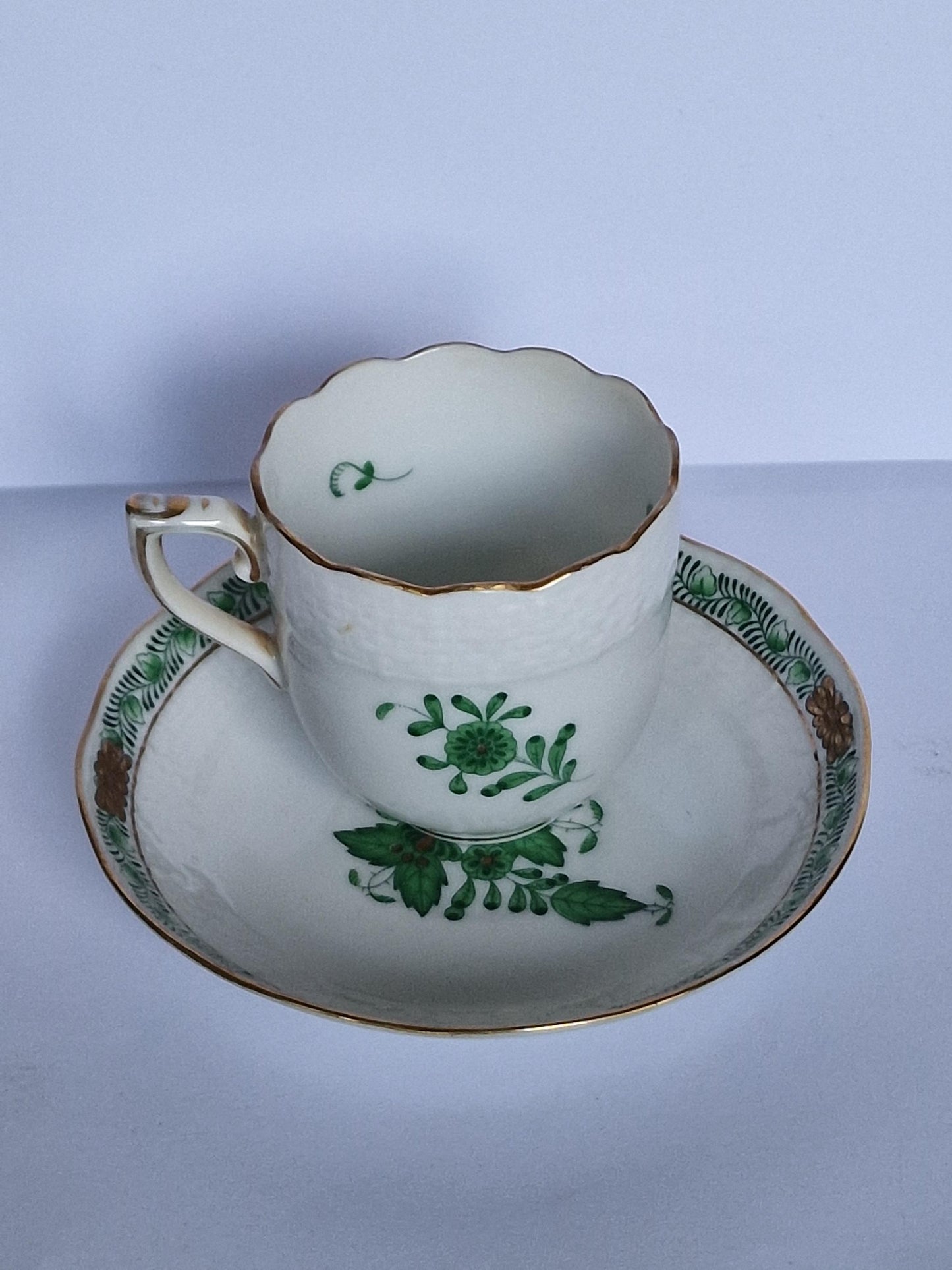 Herend Hungary chocolat presentation dessert coffee dish plus cup saucer Apponyi green Floral Design