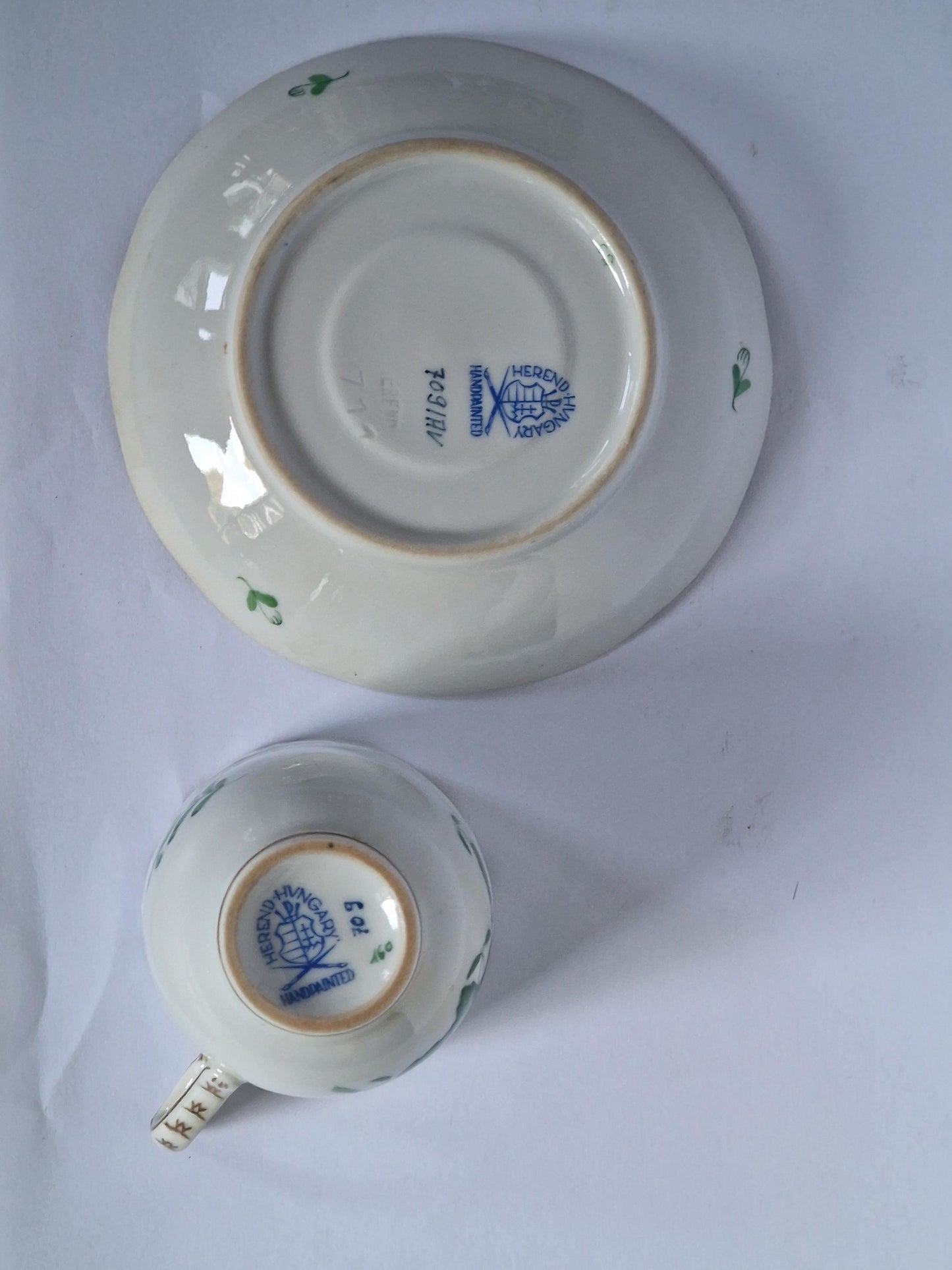 Herend Hungary chocolat presentation dessert coffee dish plus cup saucer Apponyi green Floral Design