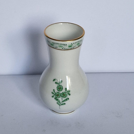 Vintage Herend Apponyi Green Porcelain Vase, Hand-Painted Floral Decor