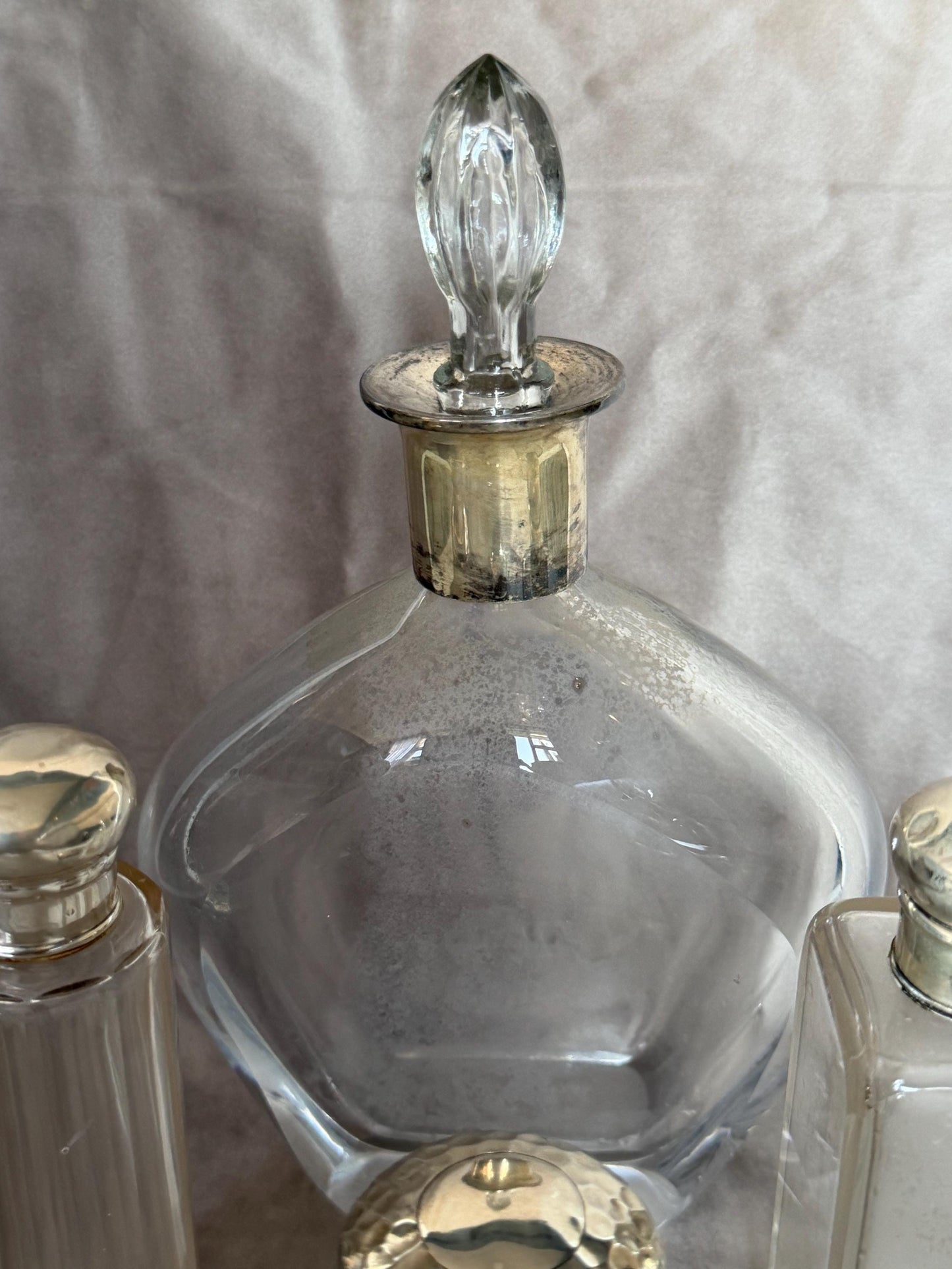 Antique Dressing Table Ensemble with Sterling Silver Mounted Bottles, c. 1880–1930, 4