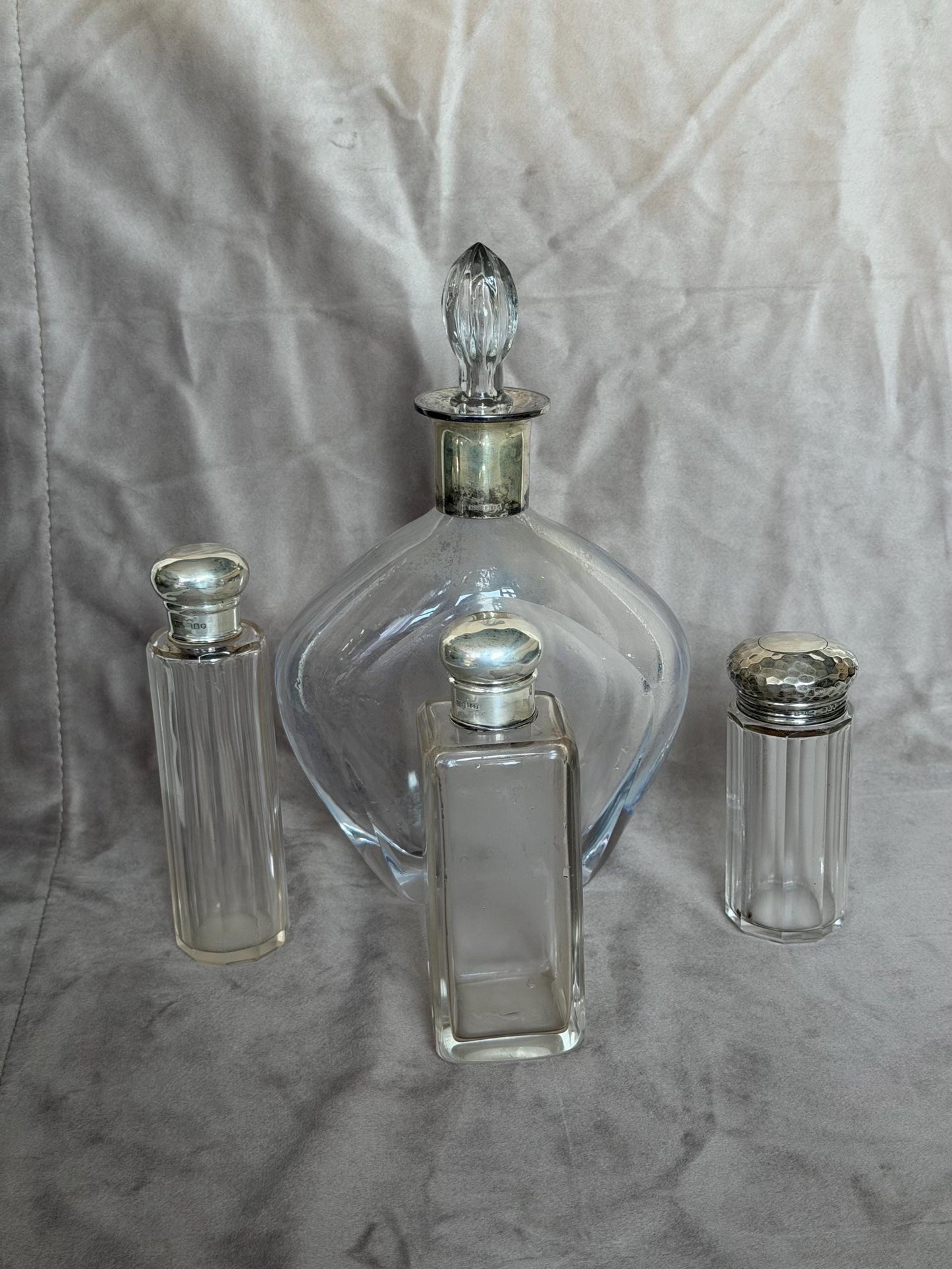 Antique Dressing Table Ensemble with Sterling Silver Mounted Bottles, c. 1880–1930, 4