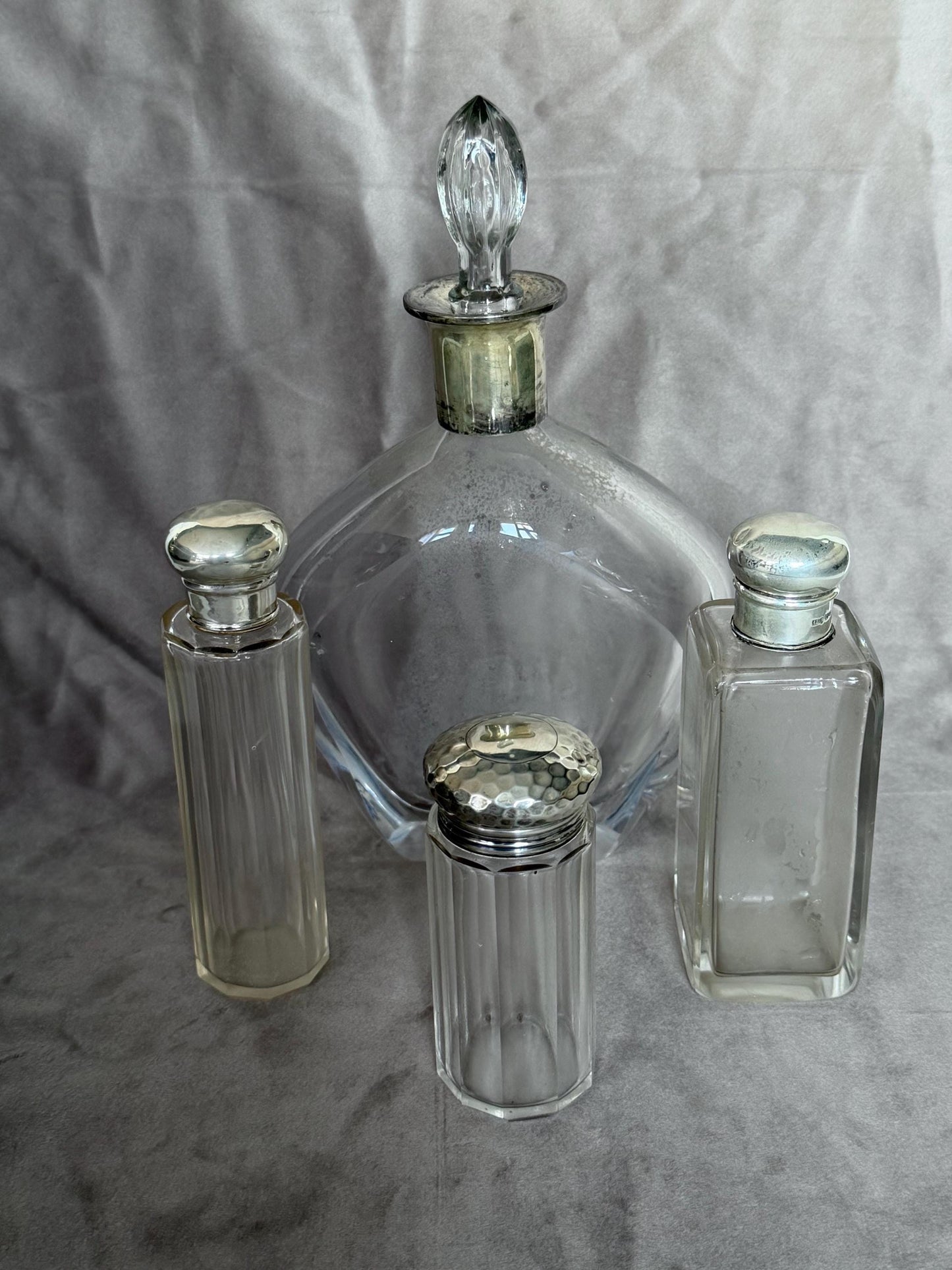 Antique Dressing Table Ensemble with Sterling Silver Mounted Bottles, c. 1880–1930, 4