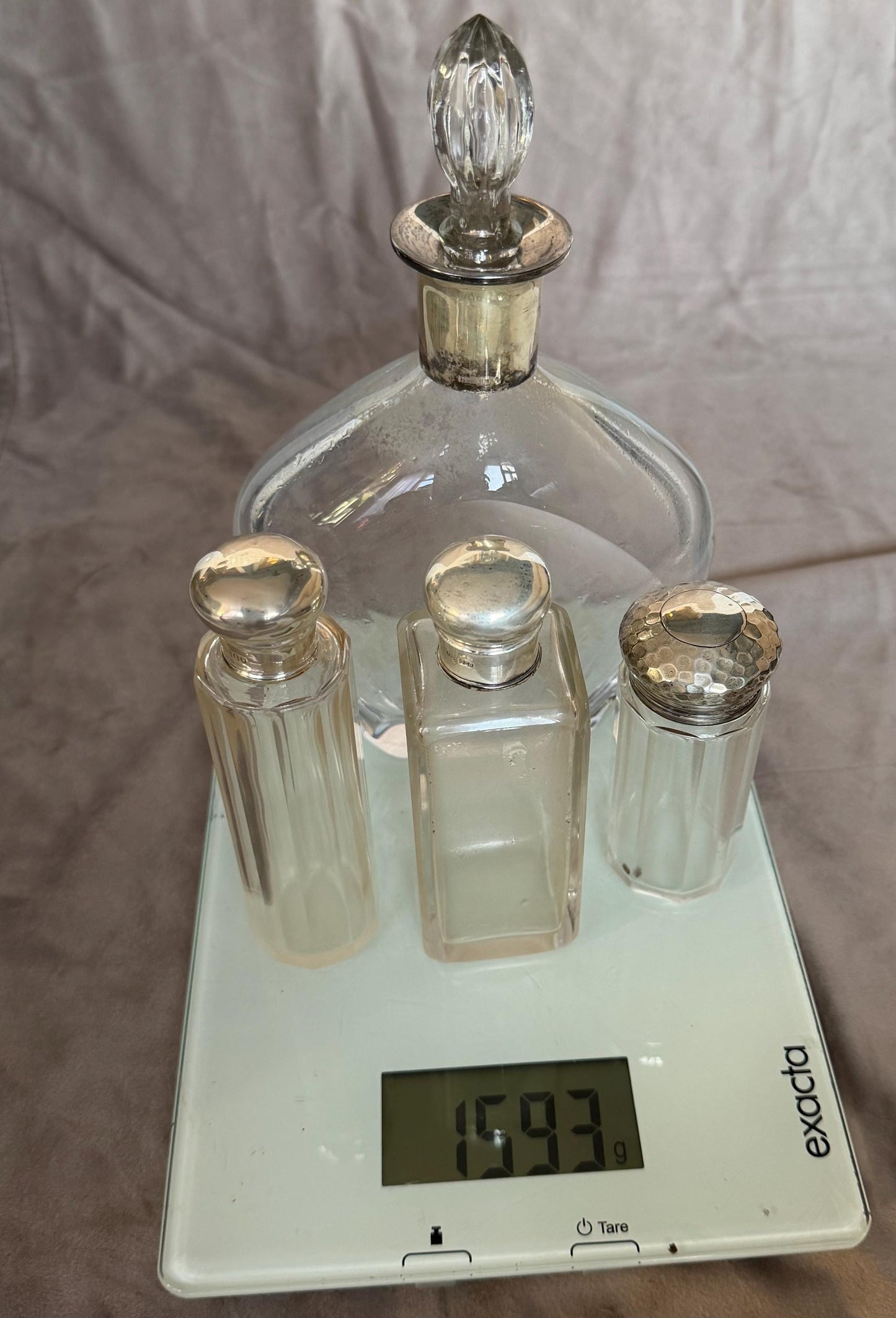 Antique Dressing Table Ensemble with Sterling Silver Mounted Bottles, c. 1880–1930, 4