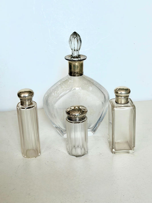 Antique Dressing Table Ensemble with Sterling Silver Mounted Bottles, c. 1880–1930, 4