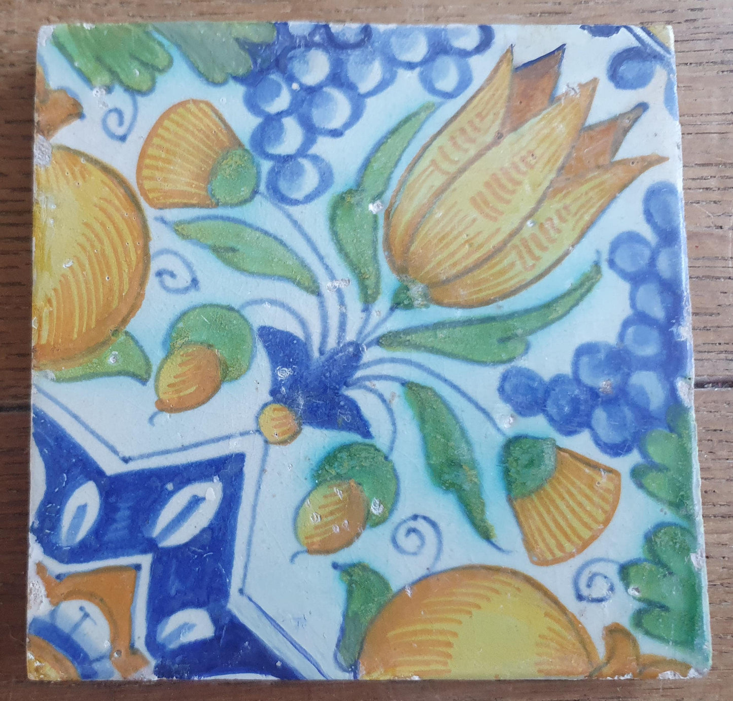 4 x Antique Delft Ornament Tiles, 17th Century Dutch Wall Decor.