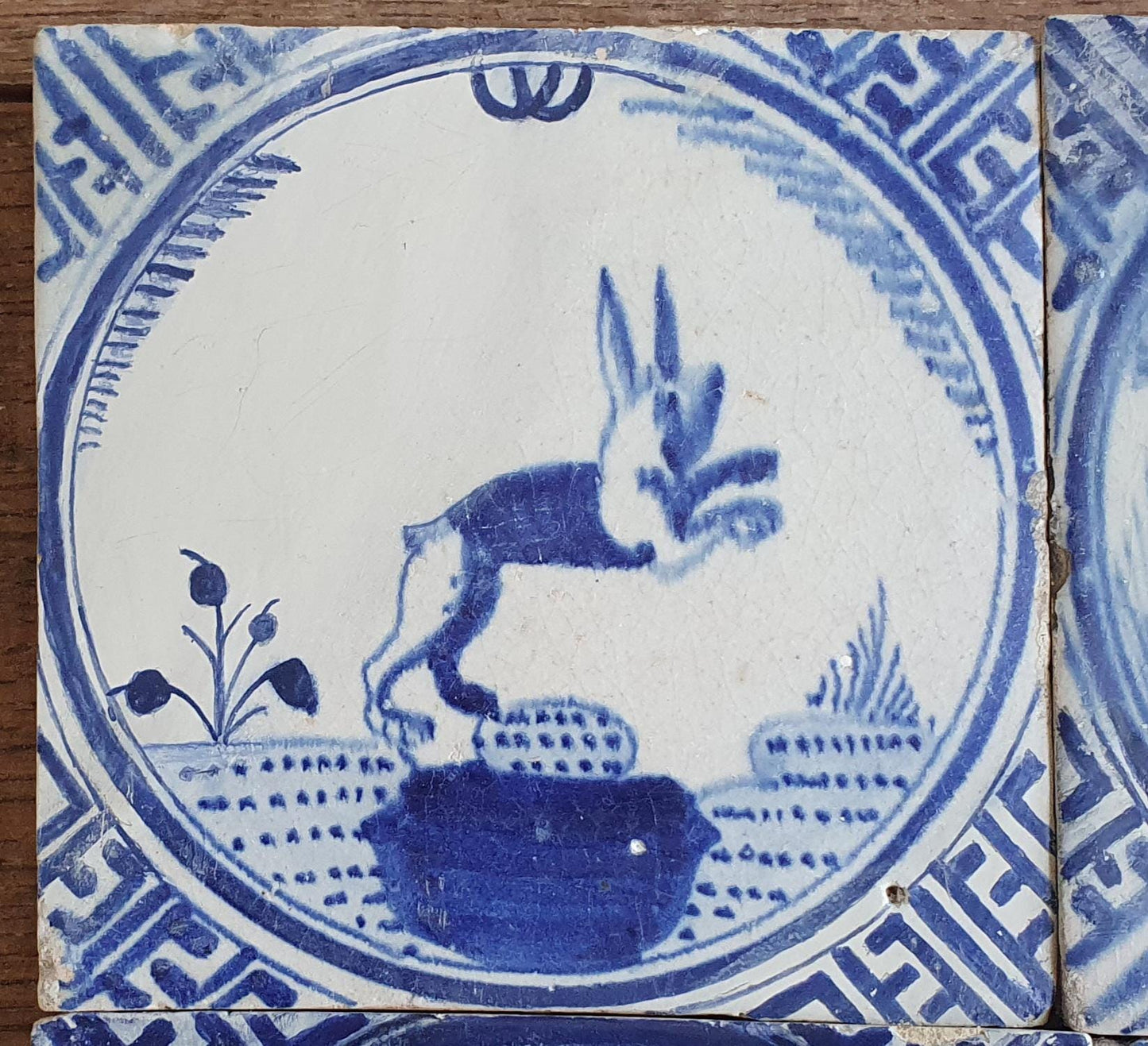 4 x Antique Rotterdam Crown Tiles, 17th Century Dutch Wall Decor.