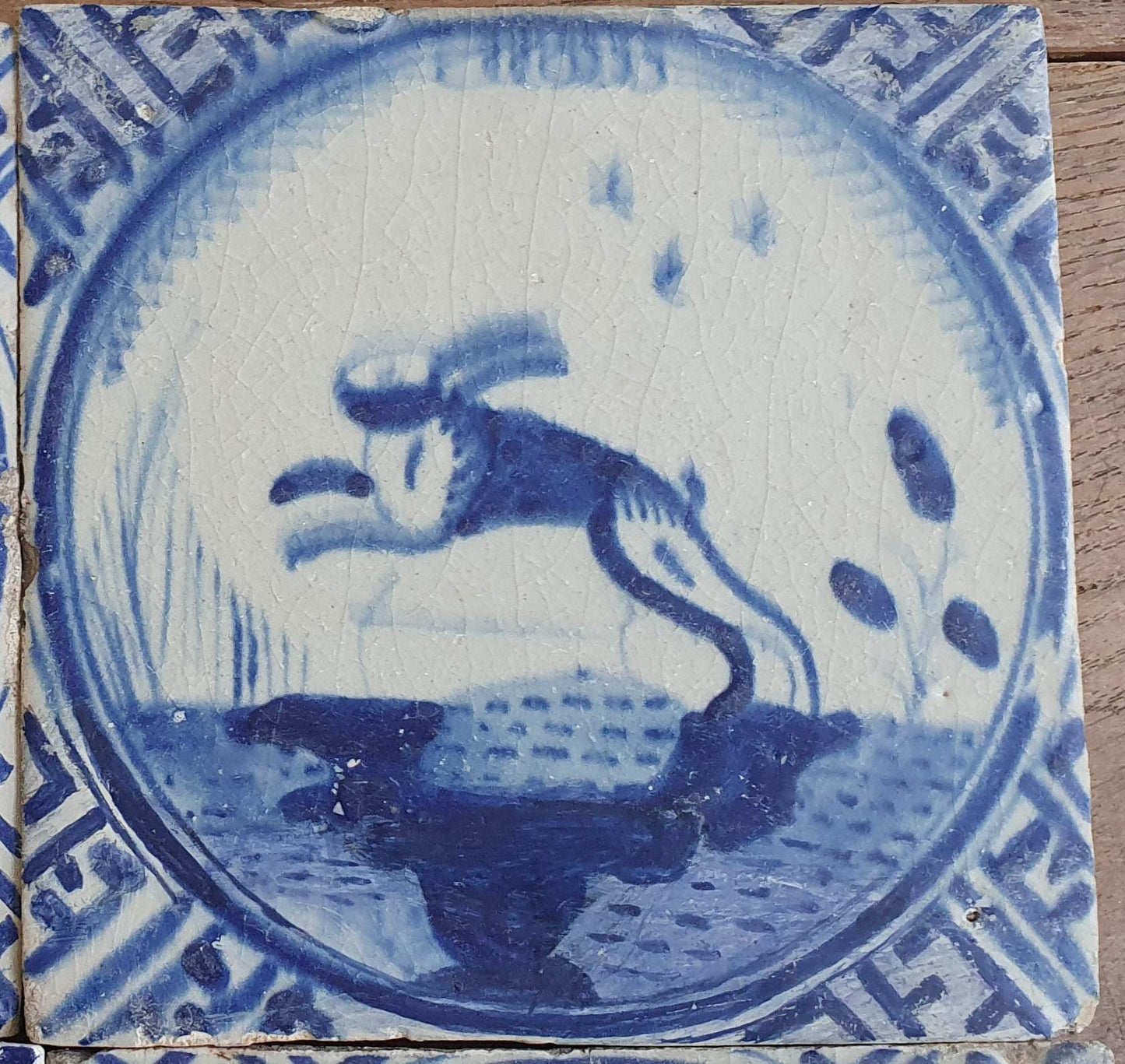 4 x Antique Rotterdam Crown Tiles, 17th Century Dutch Wall Decor.