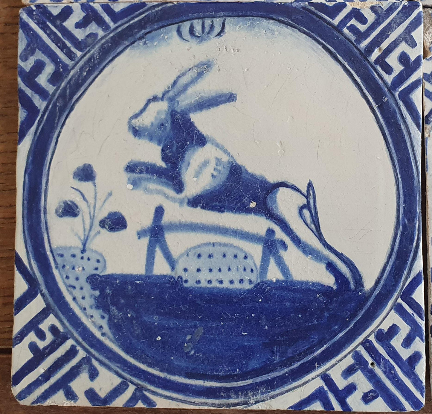 4 x Antique Rotterdam Crown Tiles, 17th Century Dutch Wall Decor.