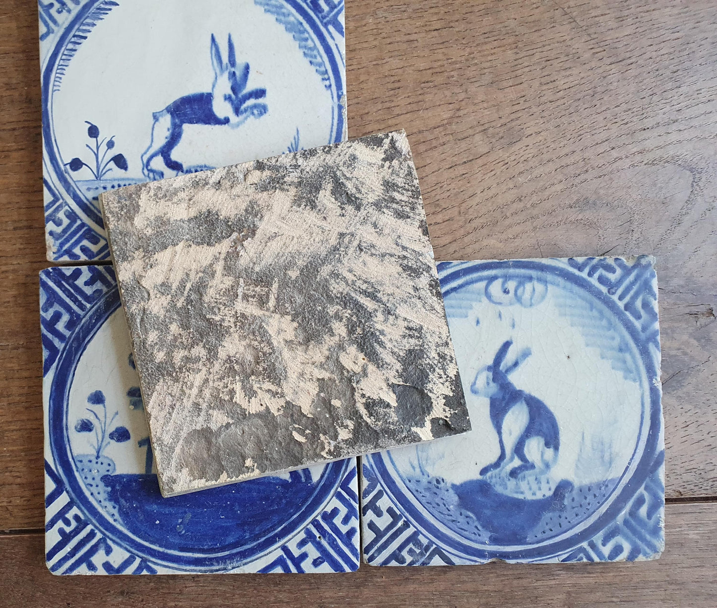 4 x Antique Rotterdam Crown Tiles, 17th Century Dutch Wall Decor.