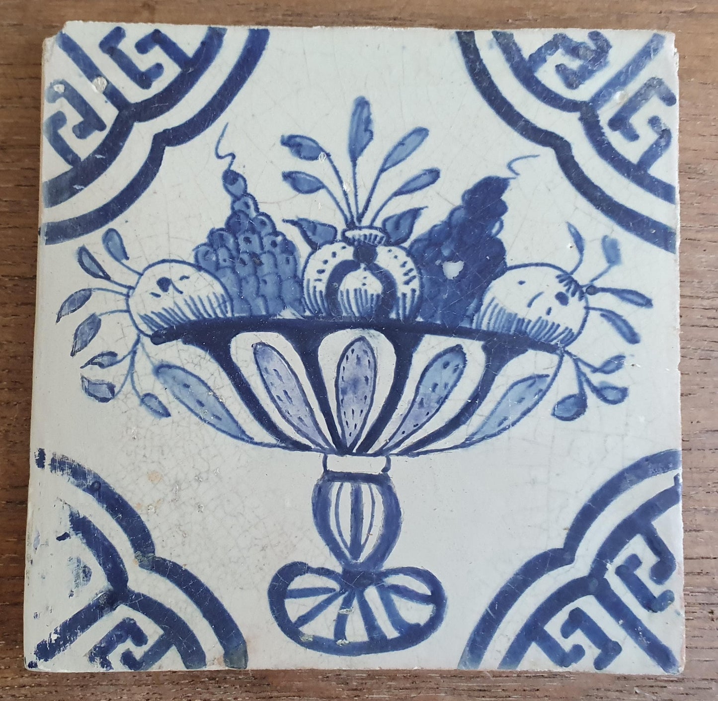 4 x Antique Delft Fruit Bowl Tiles, 17th Century Dutch Wall Decor.