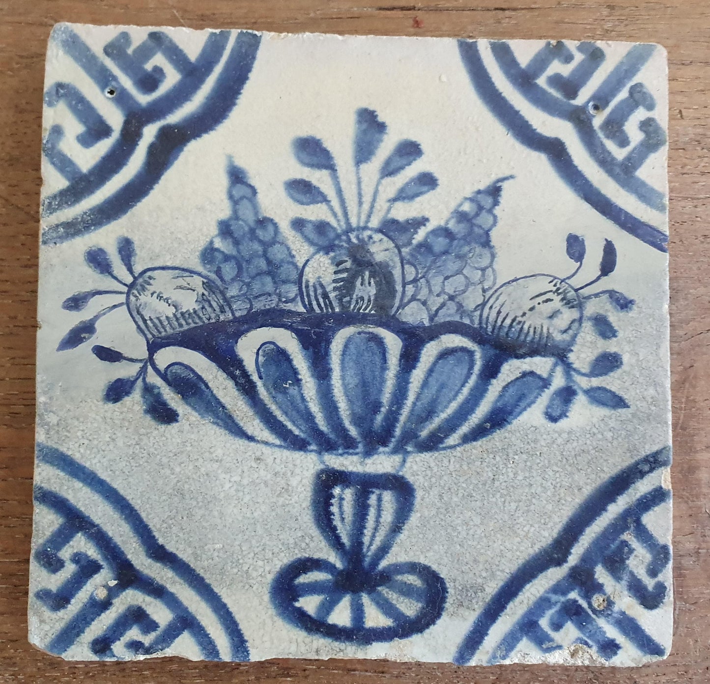 4 x Antique Delft Fruit Bowl Tiles, 17th Century Dutch Wall Decor.