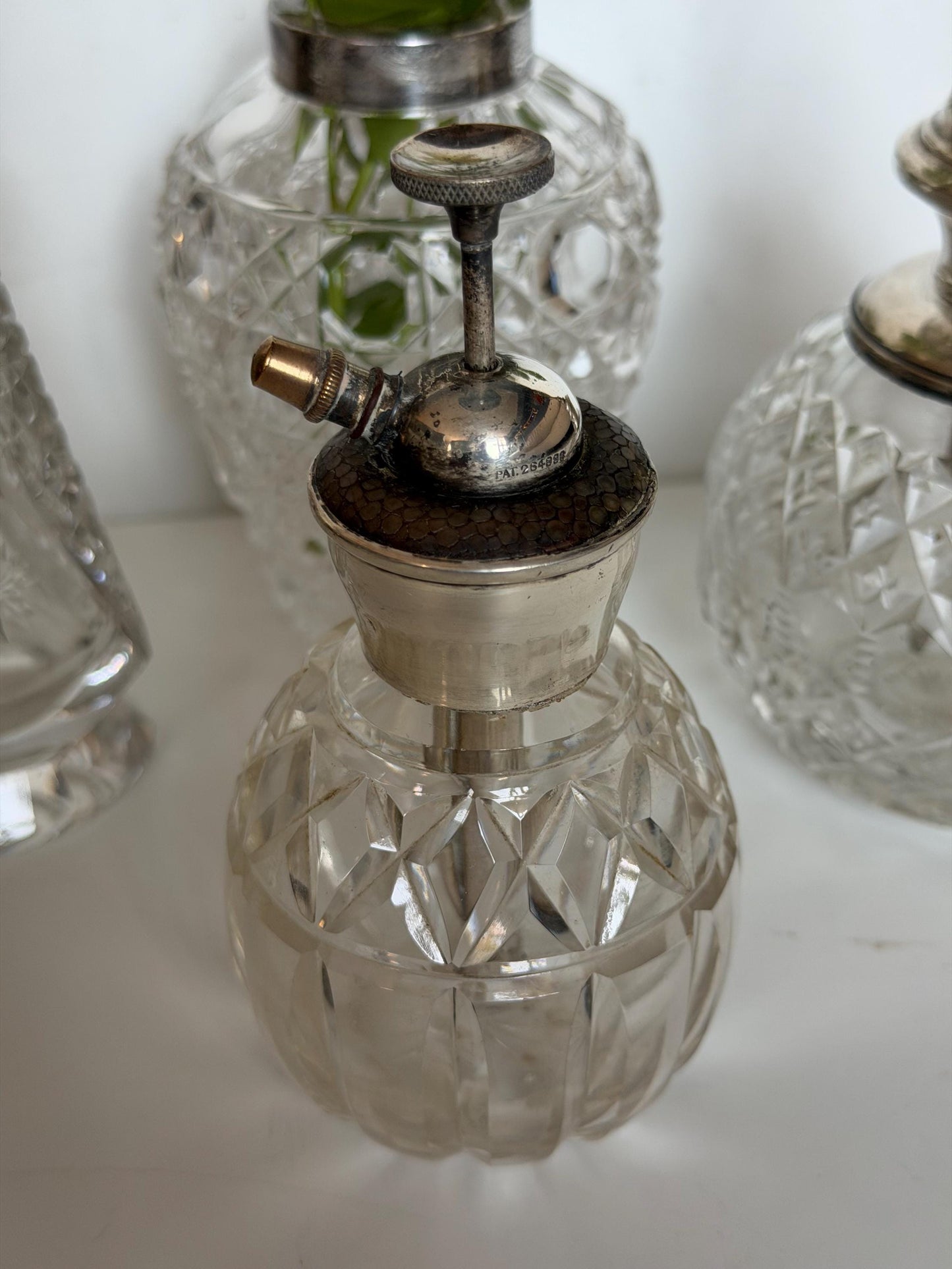 Antique Dressing Table Ensemble with Sterling Silver Mounted crystal