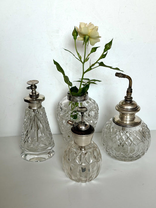 Antique Dressing Table Ensemble with Sterling Silver Mounted crystal