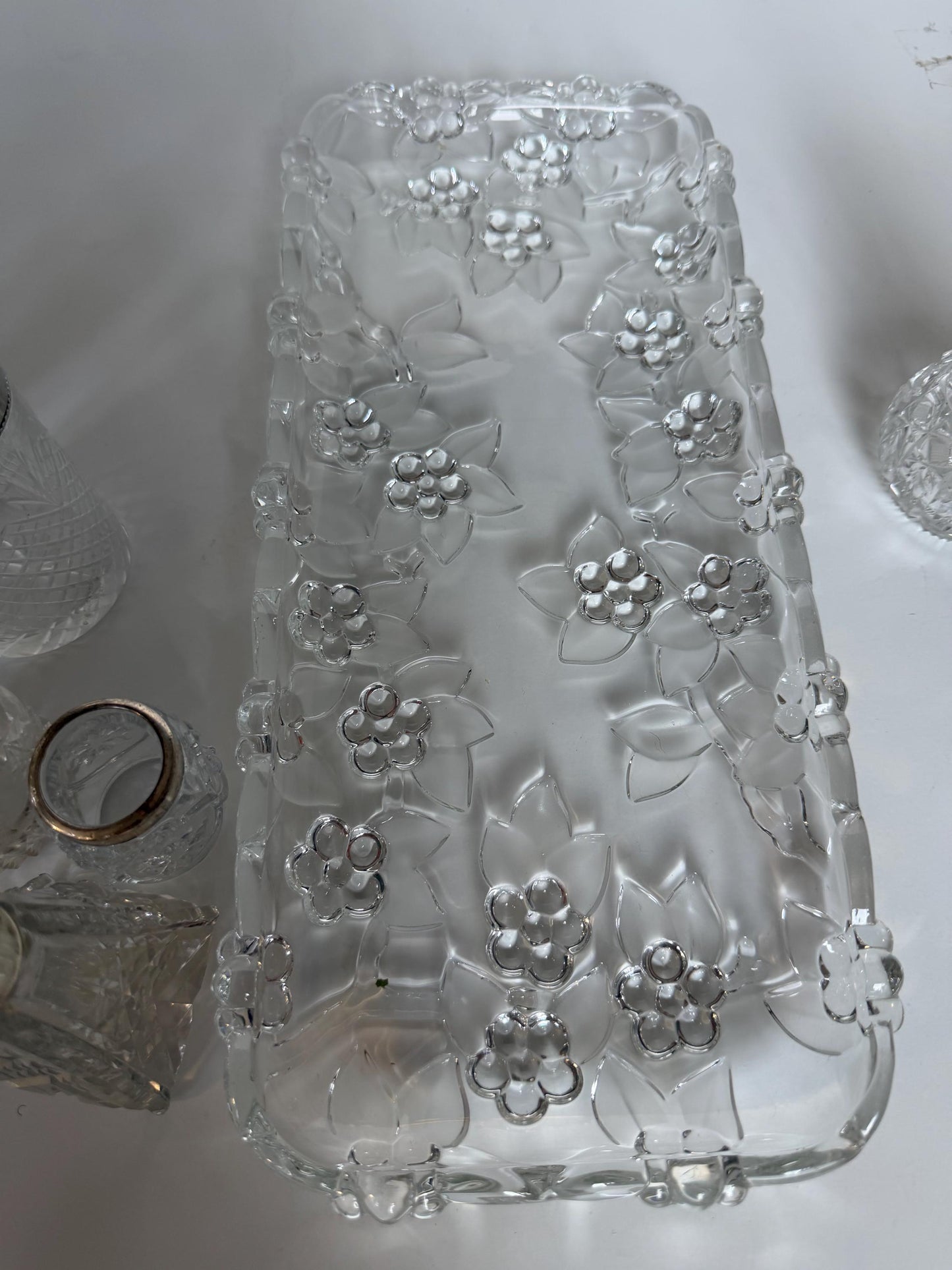 Antique Dressing Table Ensemble with Sterling Silver Mounted crystal, 8 piece victorian
