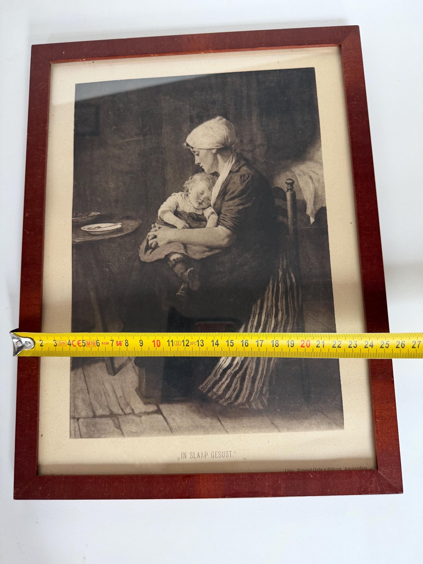 In slaap gesust’, amsterdam antique framed print with mother and child, ‘rocked to sleep’