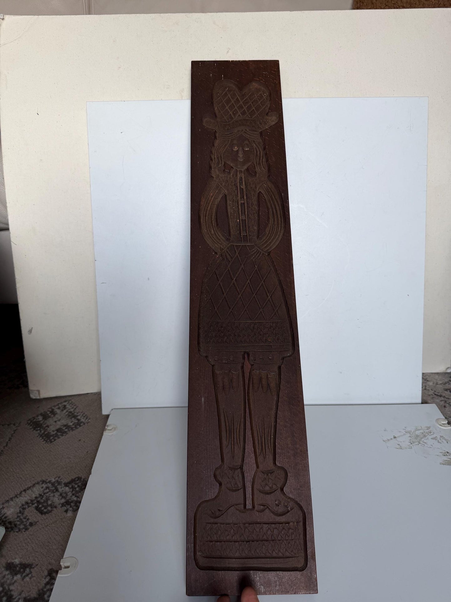 Speculaasplank, x Large Antique Dutch Wooden Speculaas Mold – Folk Art Cookie Board – Woman in Traditional Costume – Hand Carved Baking Mold
