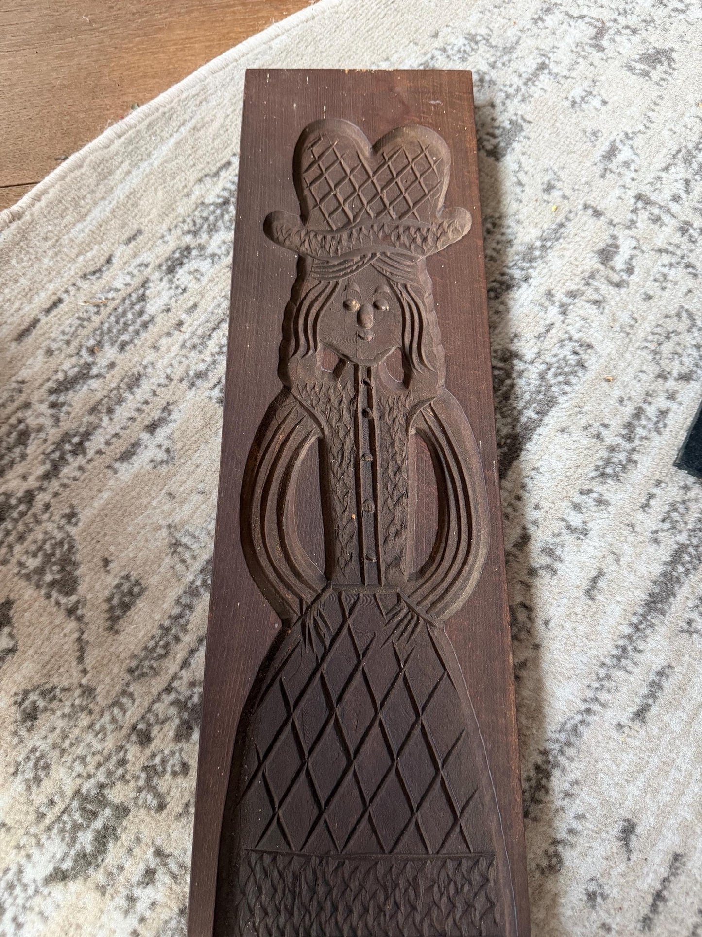 Speculaasplank, x Large Antique Dutch Wooden Speculaas Mold – Folk Art Cookie Board – Woman in Traditional Costume – Hand Carved Baking Mold