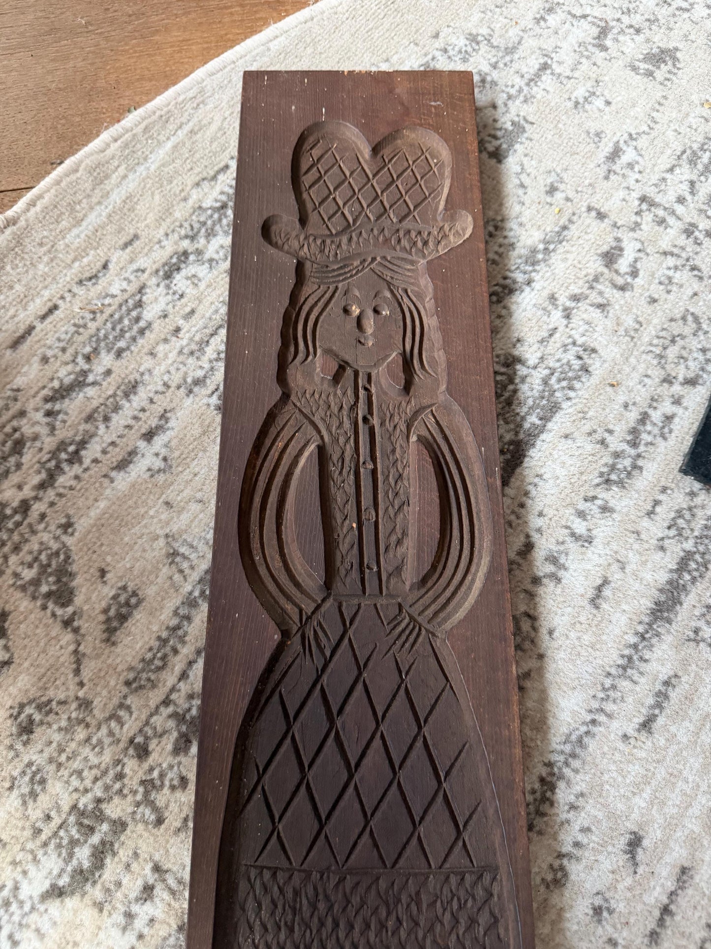 Speculaasplank, x Large Antique Dutch Wooden Speculaas Mold – Folk Art Cookie Board – Woman in Traditional Costume – Hand Carved Baking Mold
