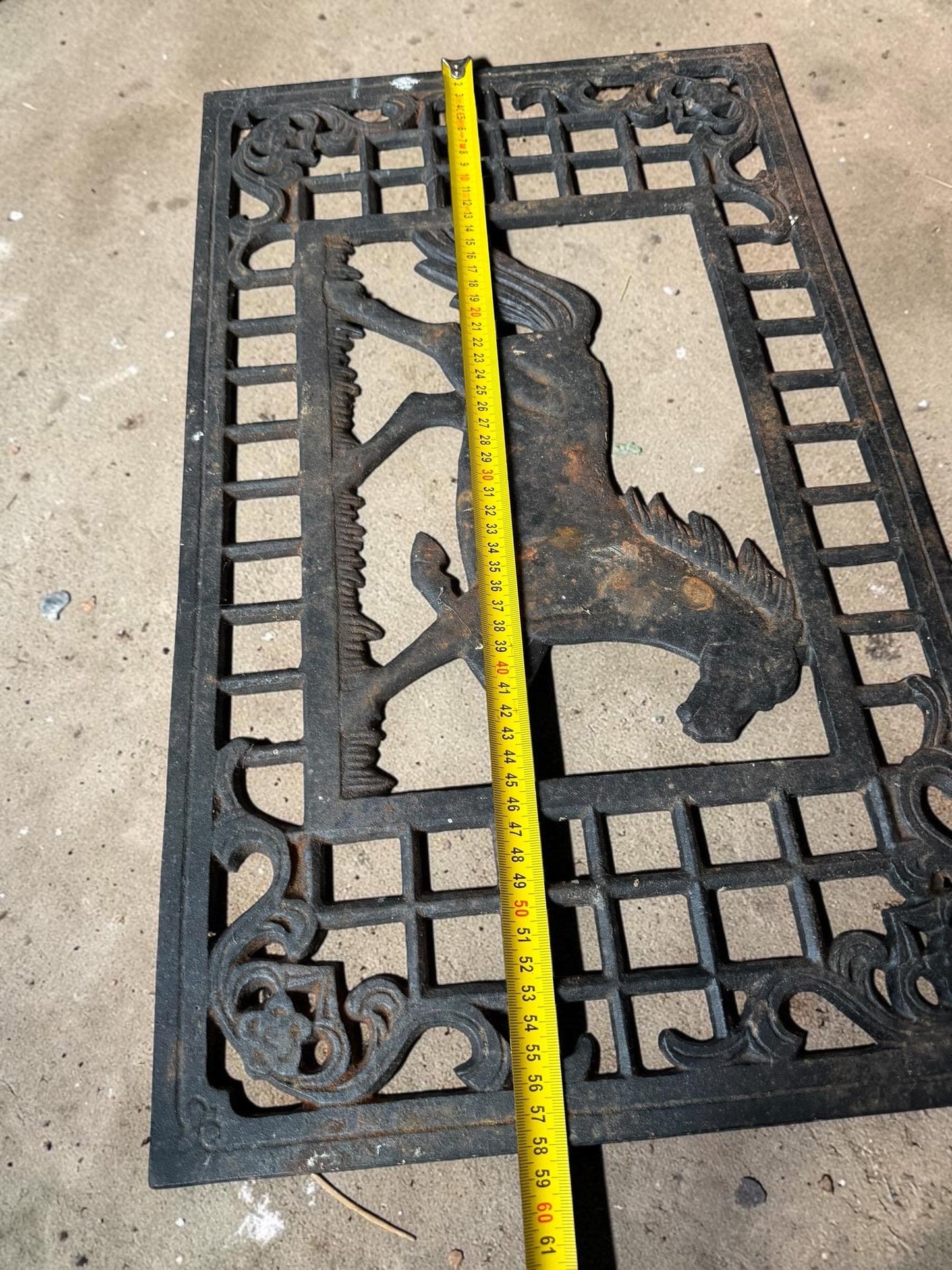 Antique Cast Iron Cellar Grate with Horse Motif, vintage salvage garden ornament