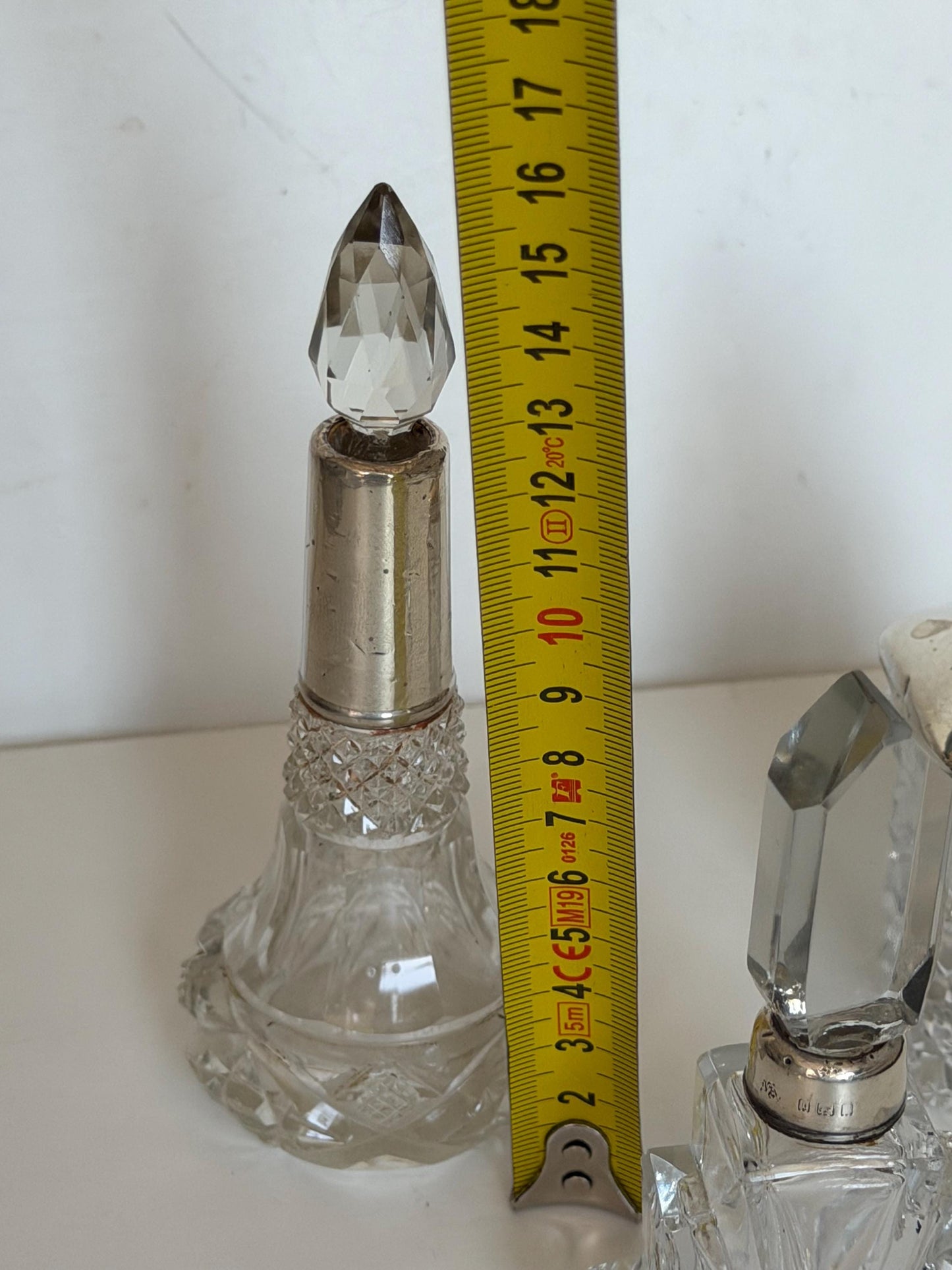 Antique Sterling Silver Crystal Vanity Set Edwardian Perfume Bottles Cut Glass Dressing Table Set, 3